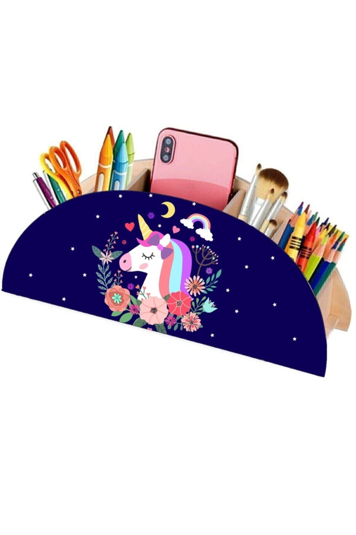 Notpa Ahşap Gece Unicorn Çocuklar Için Masaüstü Kalemlik Kalem Kutusu Organizer Gökkuşağı