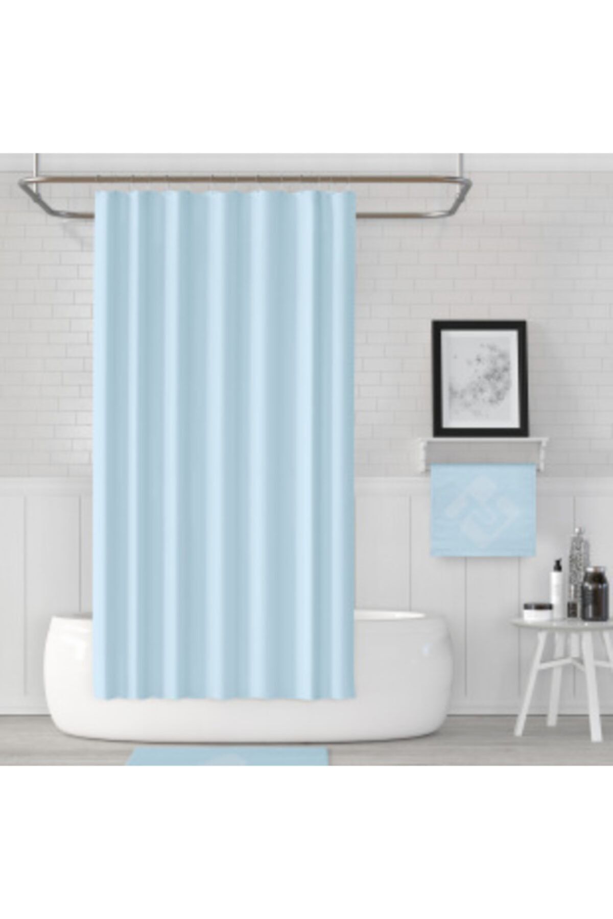 Tropikhome Mavi Banyo Perdesi 180x200 Duş Perdesi Tek Kanat Banyo Perdeleri - Su Geçirmez Küvet Perde