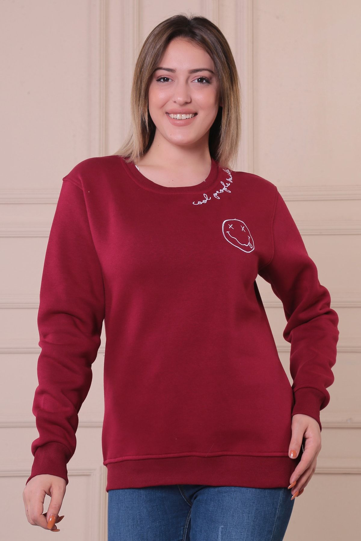 Gabaya Kadın Bordo Bisiklet Yaka Sweatshirt