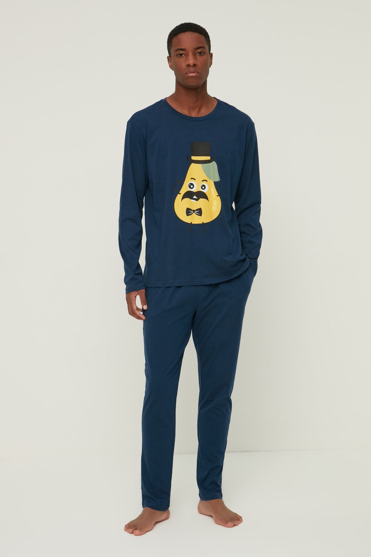 TRENDYOL MAN Indigo Erkek Regular Fit Baskılı Pijama Takımı TMNAW22PT1346