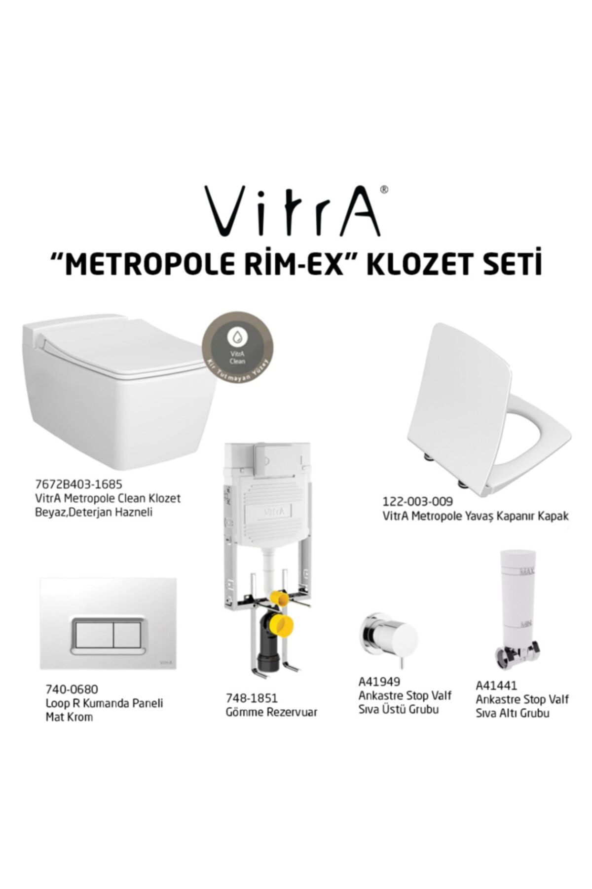 VitrA Metropole Rim-ex Fresh Clean Deterjan Hazneli Asma Klozet Seti