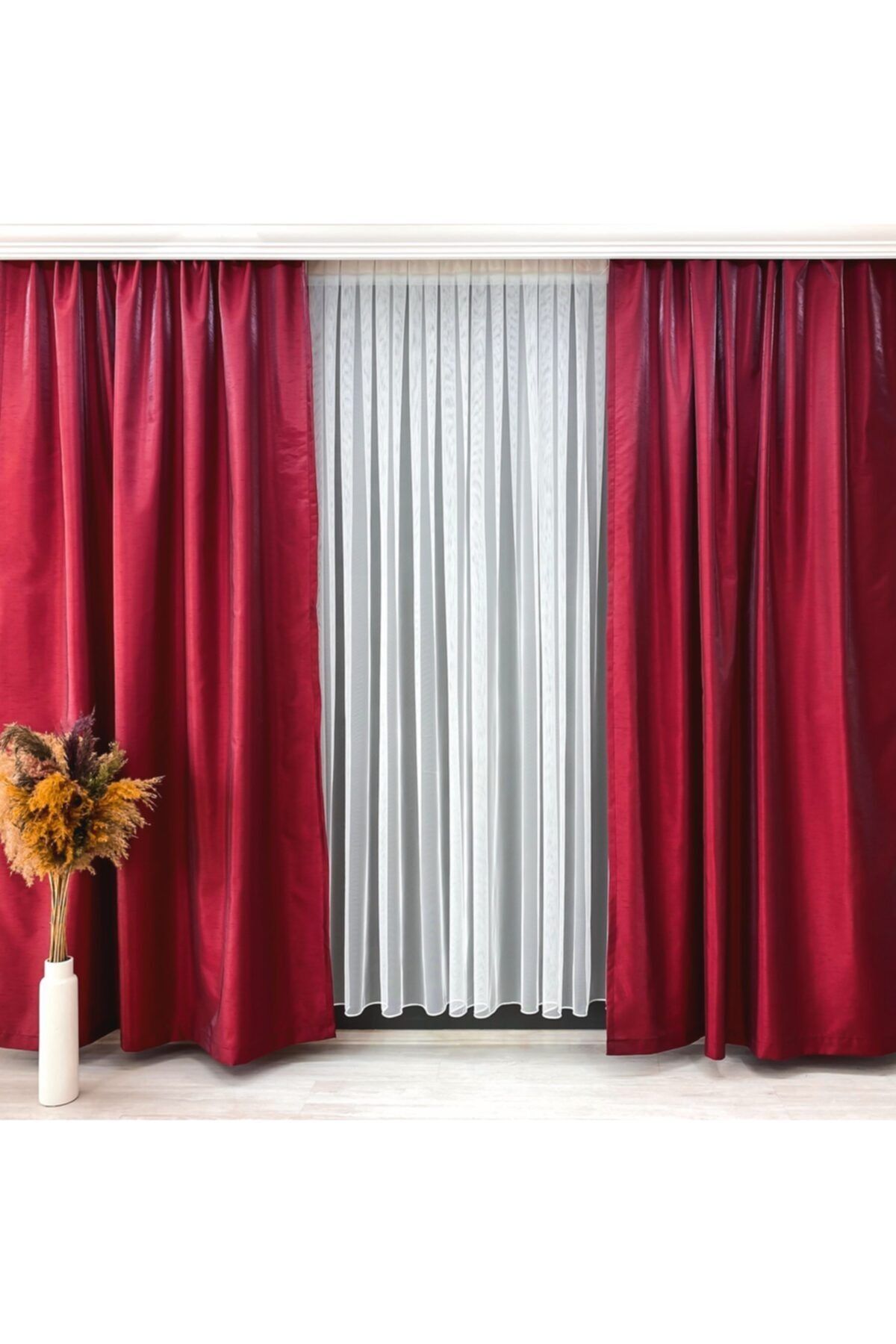 Miabella Home 2 Adet Tafta Fon Perde 145x270 Cm Pile Ayarı Yapılabilir Tafta Fon Perde 2 Adet