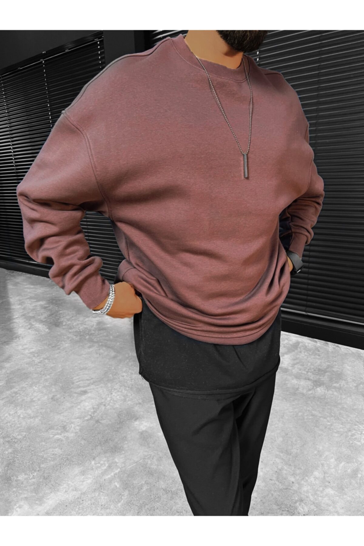 ablukaonline Basic Renkli Oversize Sweatshirt Mürdüm