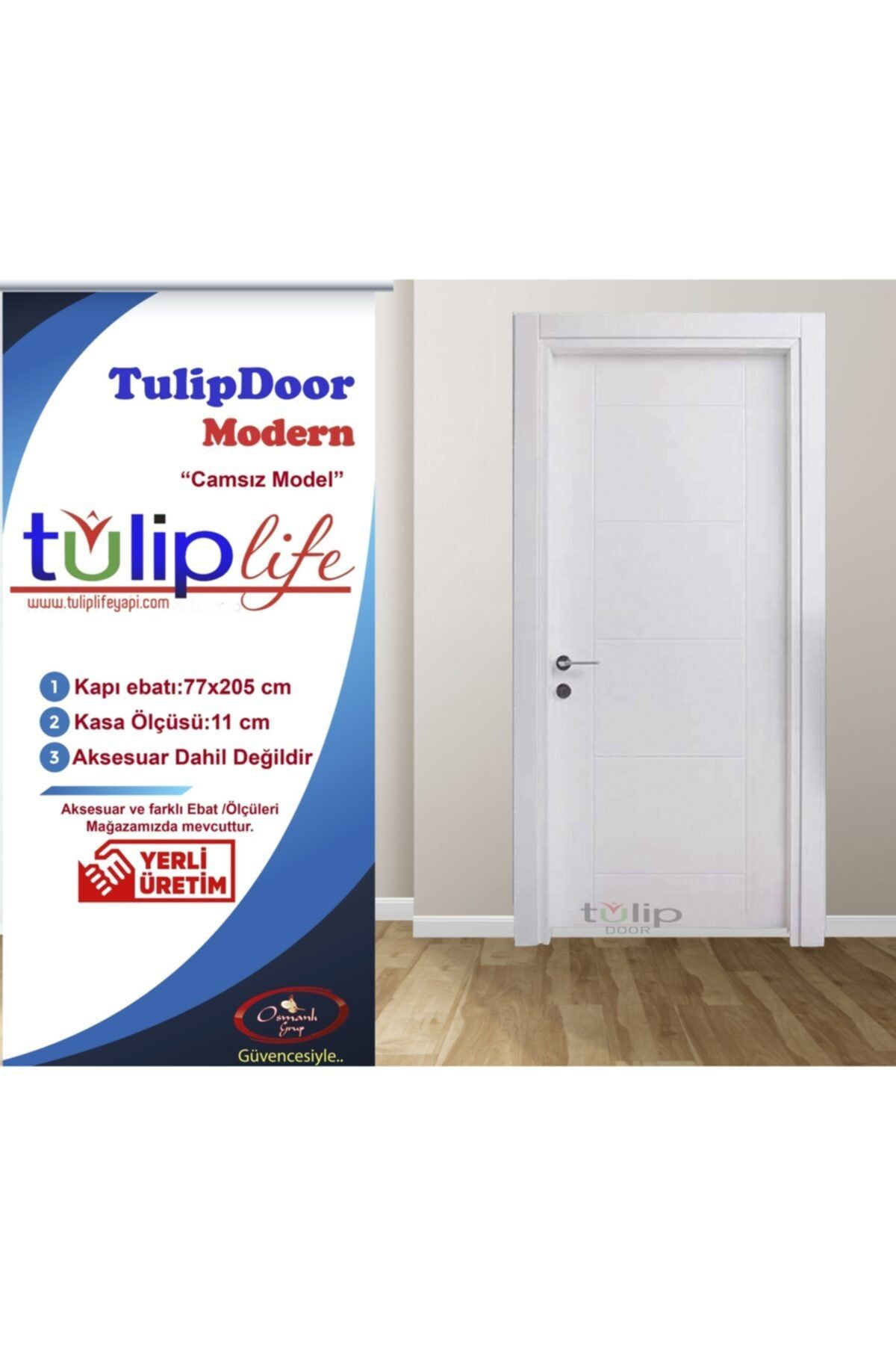 Tuliplife Beyaz Pvc Mebran Kaplama Iç Oda Kapısı Modern 77x205/11 Kasa