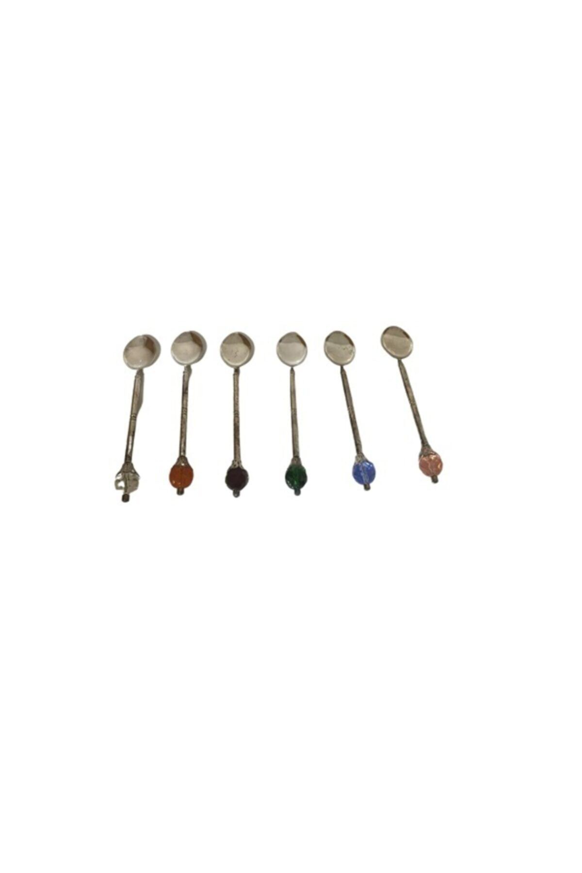 Cemile 6lı Asorti Taşlı Gümüş Çay Kaşığı 12 cm