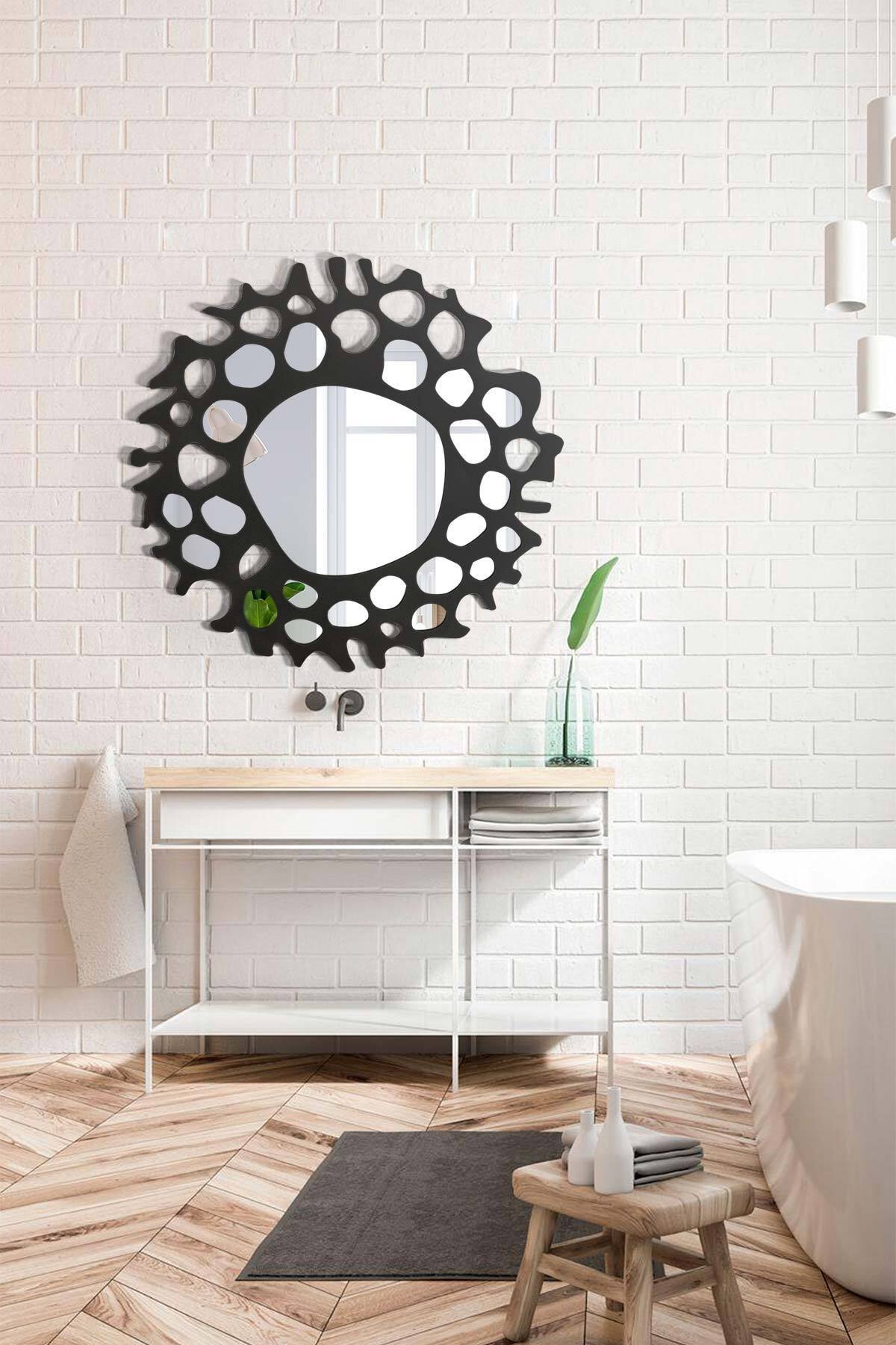 bluecape Sunset 90cm Siyah Dekoratif Ayna Koridor Dresuar Duvar Salon Banyo Ofis Çocuk Yatak Odası Boy Aynası