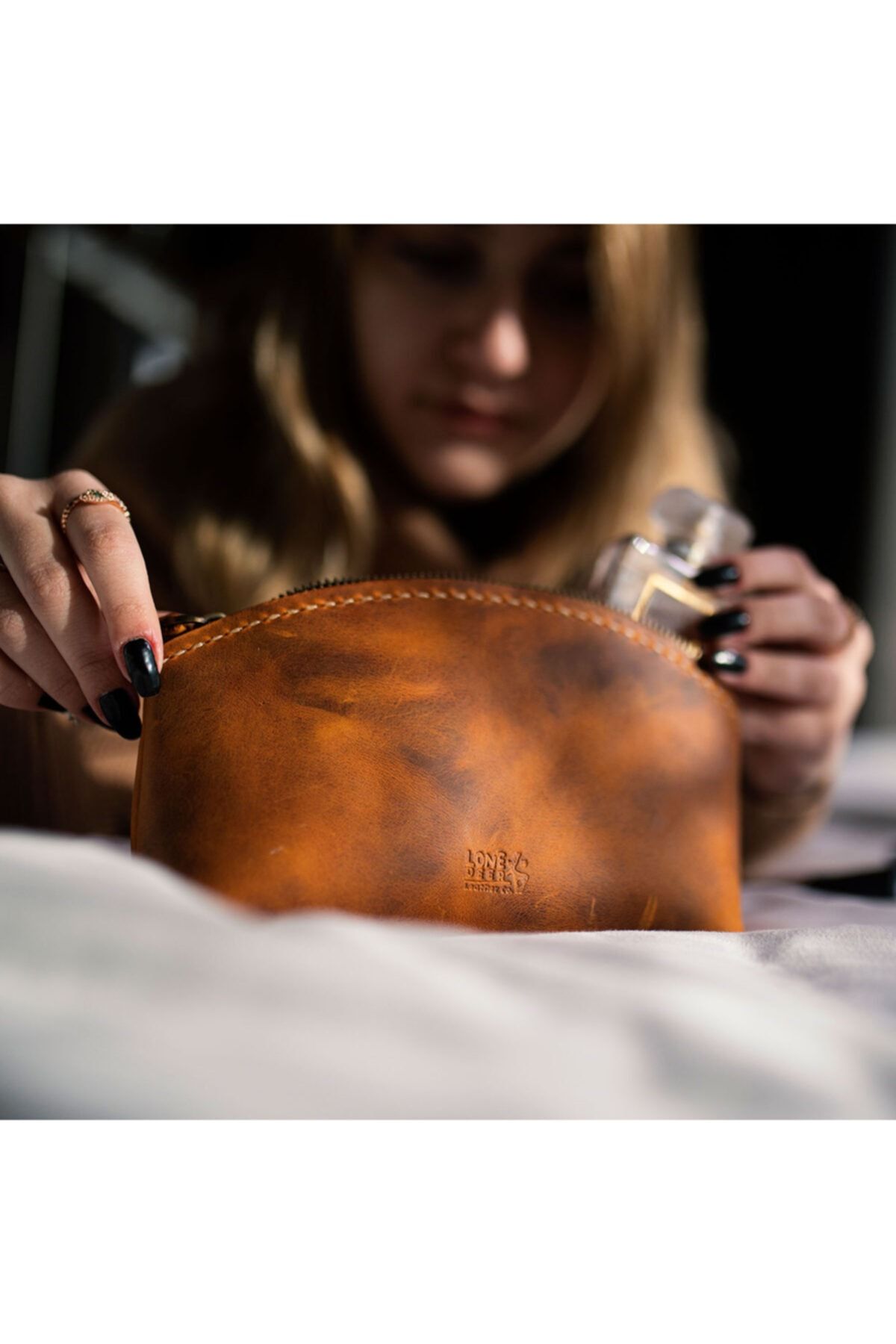 Lonedeer Leather Hakiki Deri Kadın Makyaj Çantası