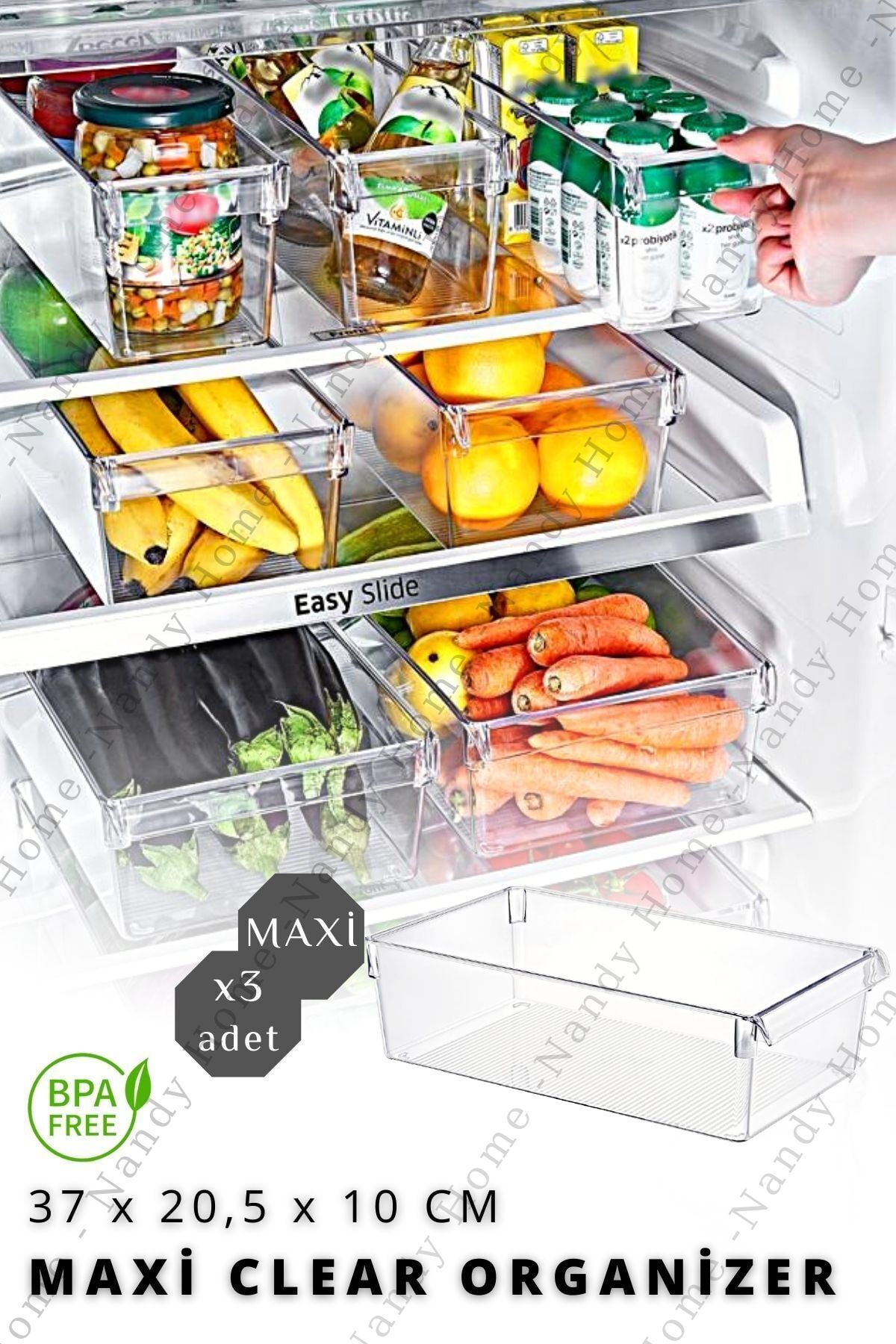 Nandy Home Maxi Tall Clear Buzdolabı & Dolap Içi Düzenleyici Organizer 3 Adet