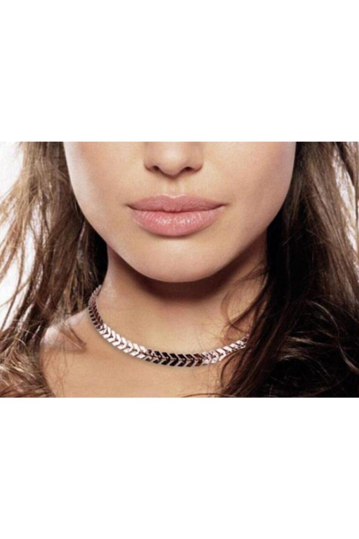 Nishstyle Gümüş Renk Balıksırtı Zincir Choker Kolye