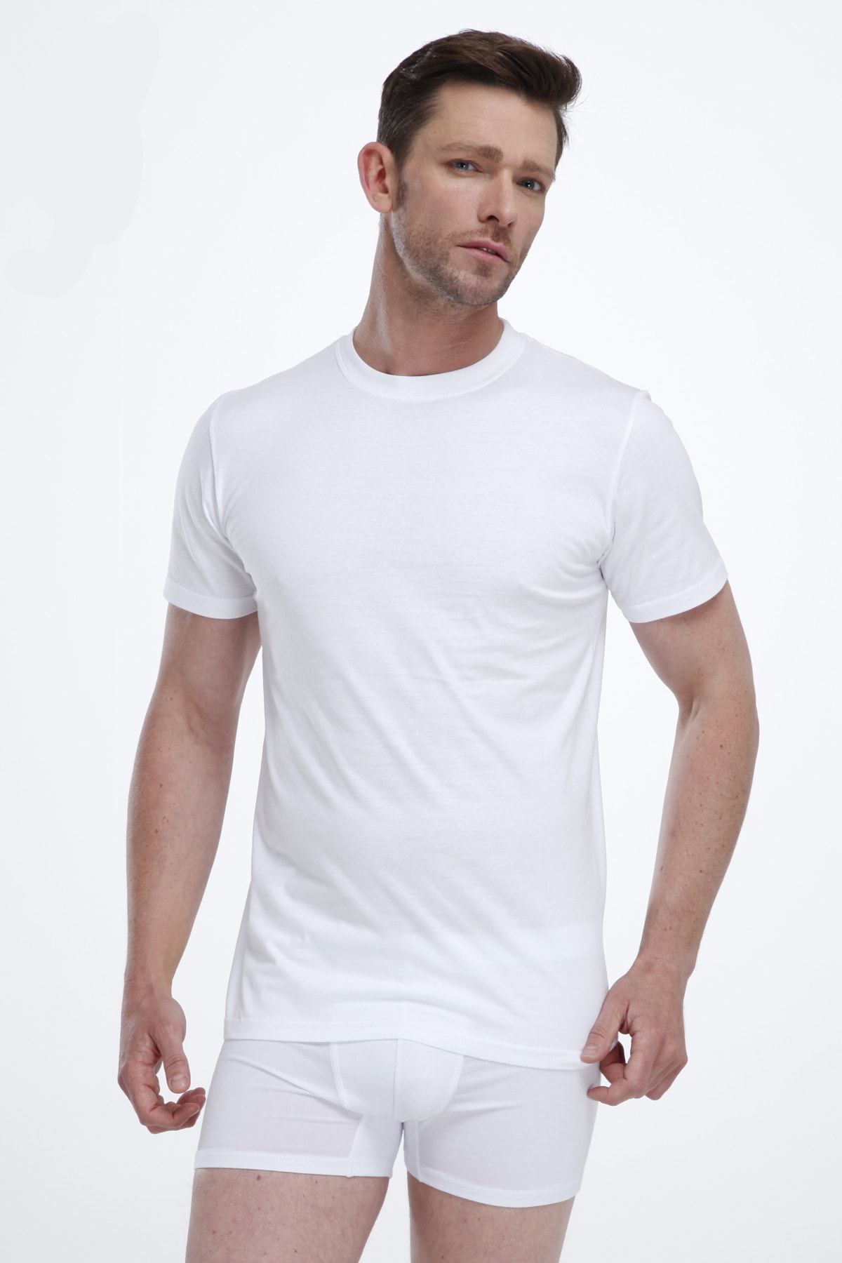 Malabadi Beyaz 2 ' Li Paket 037 Erkek Bisiklet Yaka Ribana Fanila