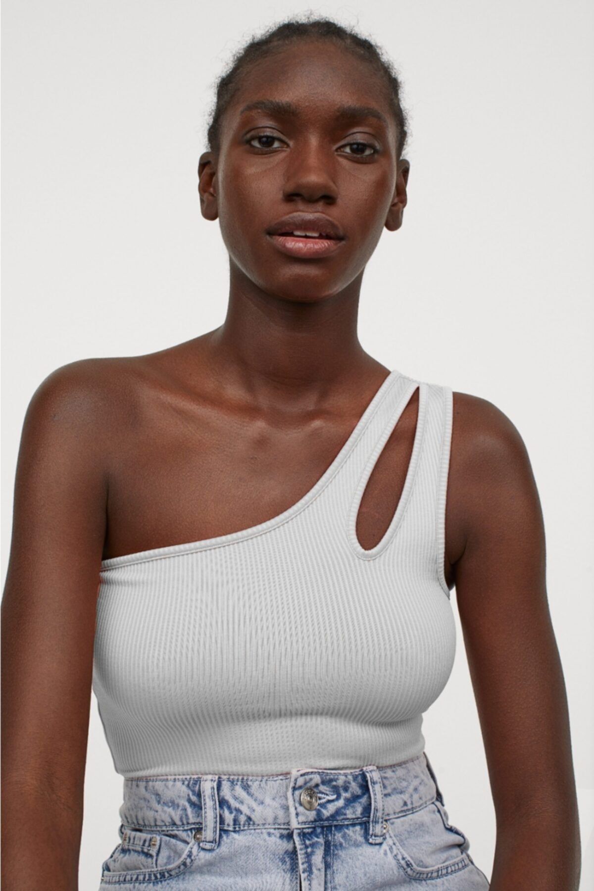 Renkli Store Tek Omuz Alttan Çıtçıtlı Beyaz Bodysuit