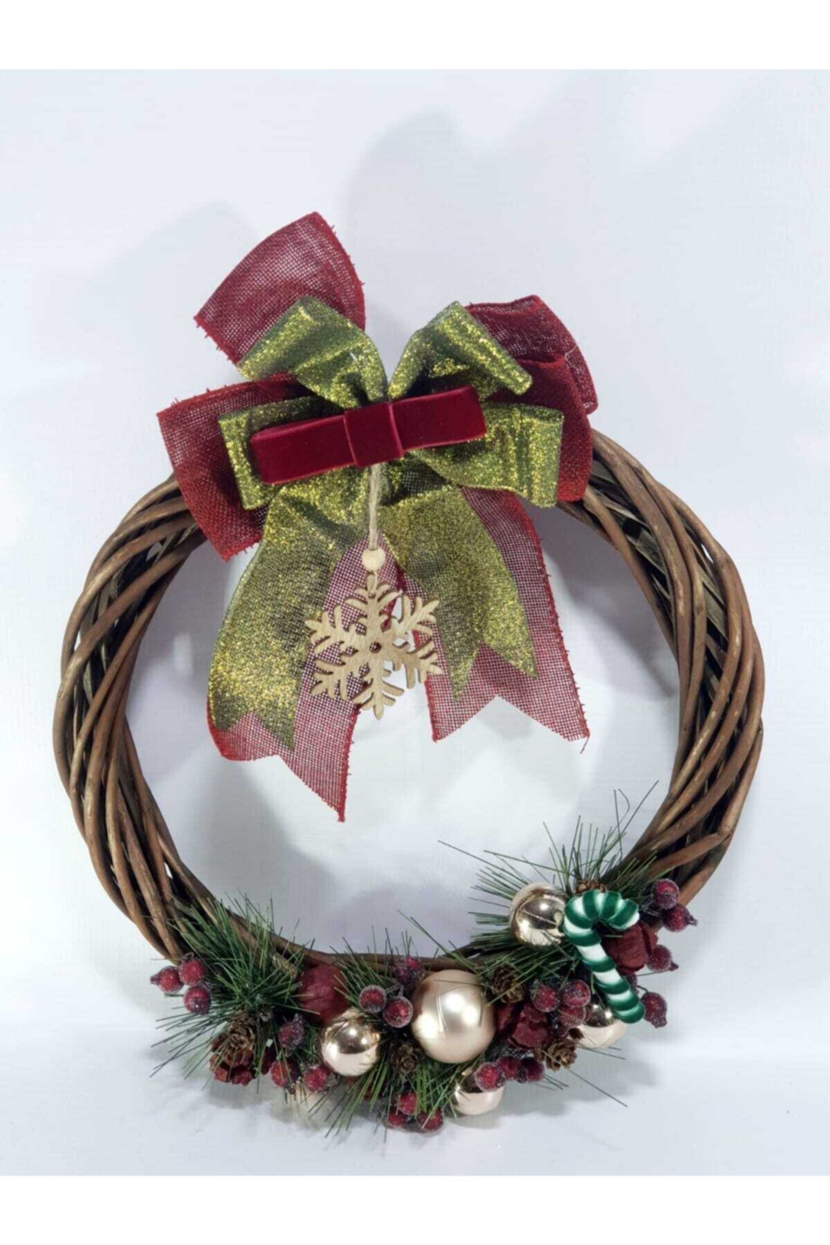 Pumpkin Hediyelik Eşya Yılbaşı Yeni Yıl New Year Christmas Konsept Door Decor Kapı Süsü 35cm Çap Top Süs Ve Nar Süslemeli