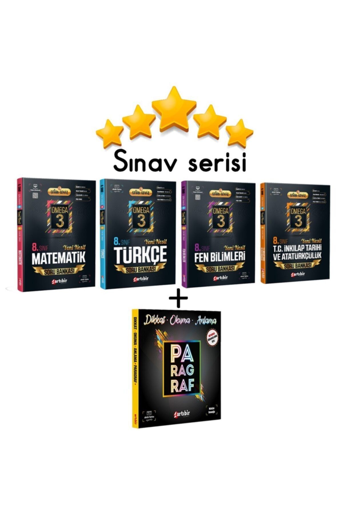 Artıbir Yayınları 8. Sınıf 5'li Omega Soru Bankası Seti / Dikkat-okuma-anlama-paragraf