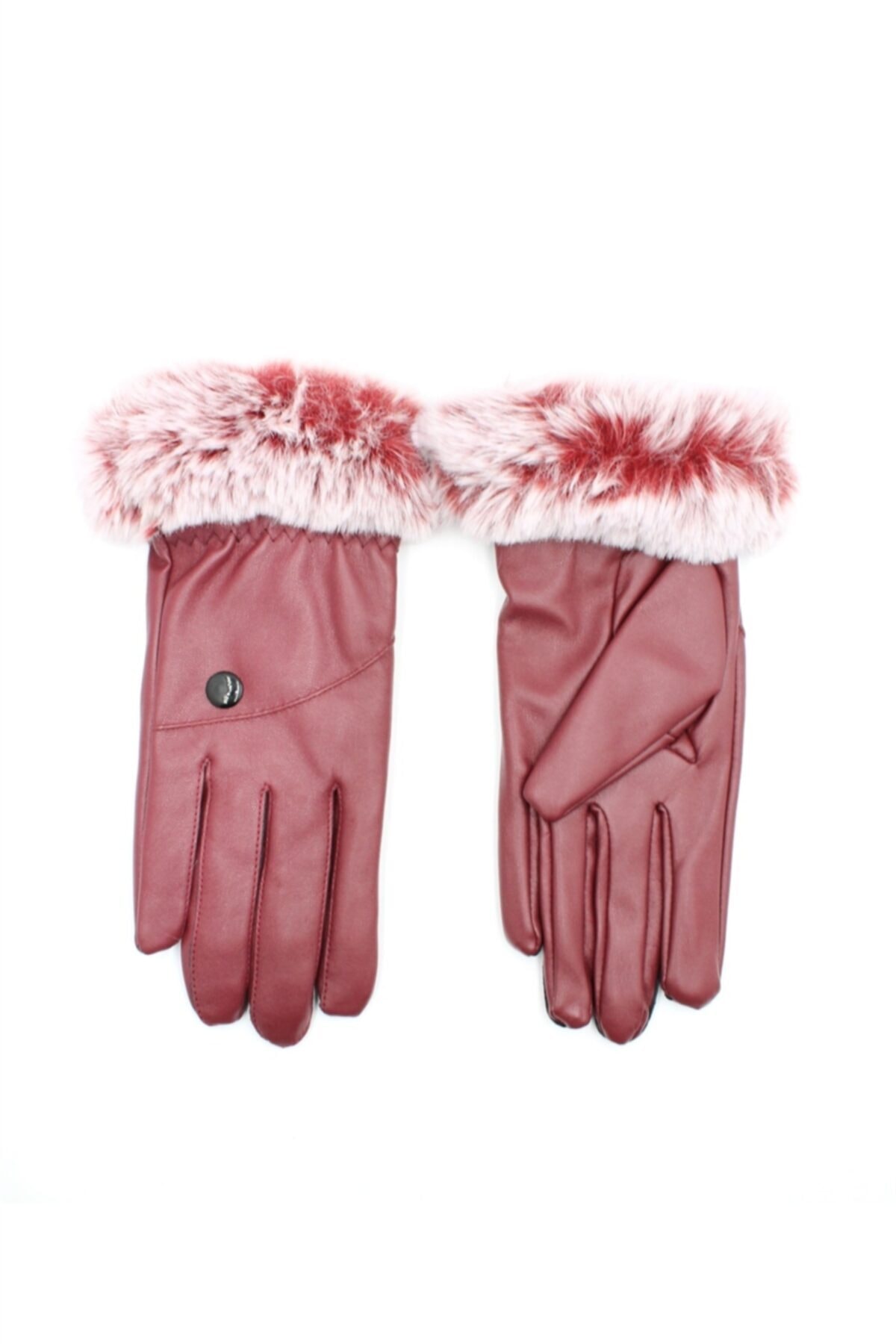 cappello Tüylü Bordo Kadın Suni Deri Eldiven Mwg2090885r02