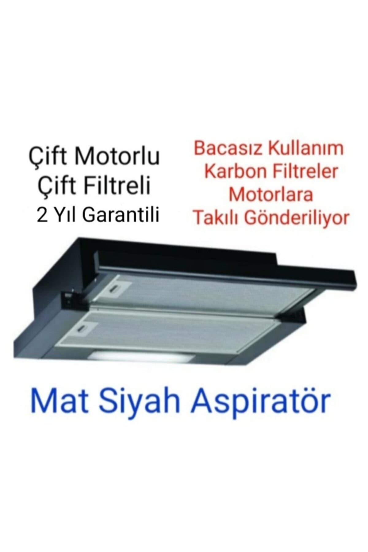 White Daisy Bacasız Borusuz Siyah Mat Aspiratör Yıkanabilir Alüminyum Filtre Led Aydınlatma Çift Motorlu