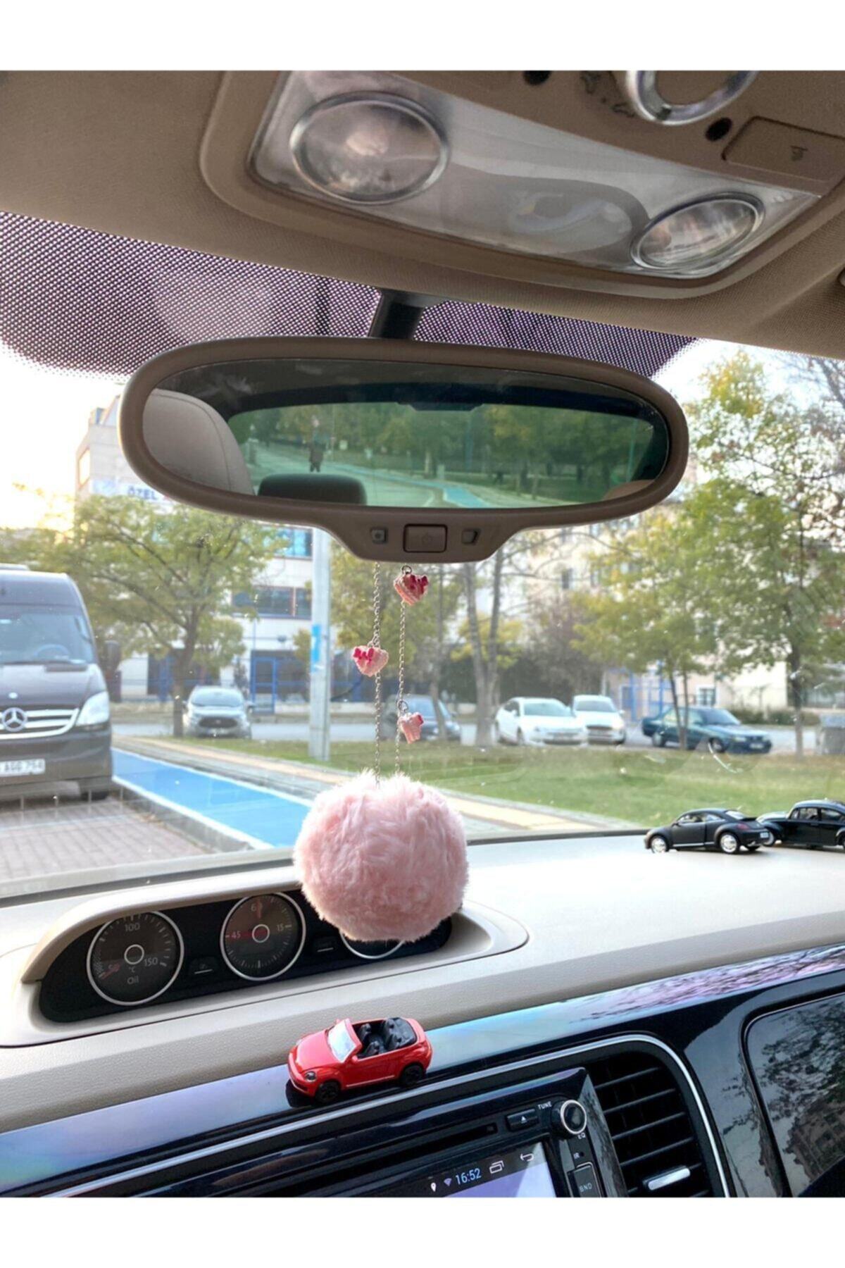 S&E TASARIM Otomobil Dikiz Süsü Dikiz Aynası Süsü Pamuk Şeker Peluş Ponpon Üçlü Cupcake Oto Kolye Koku Hediyeli