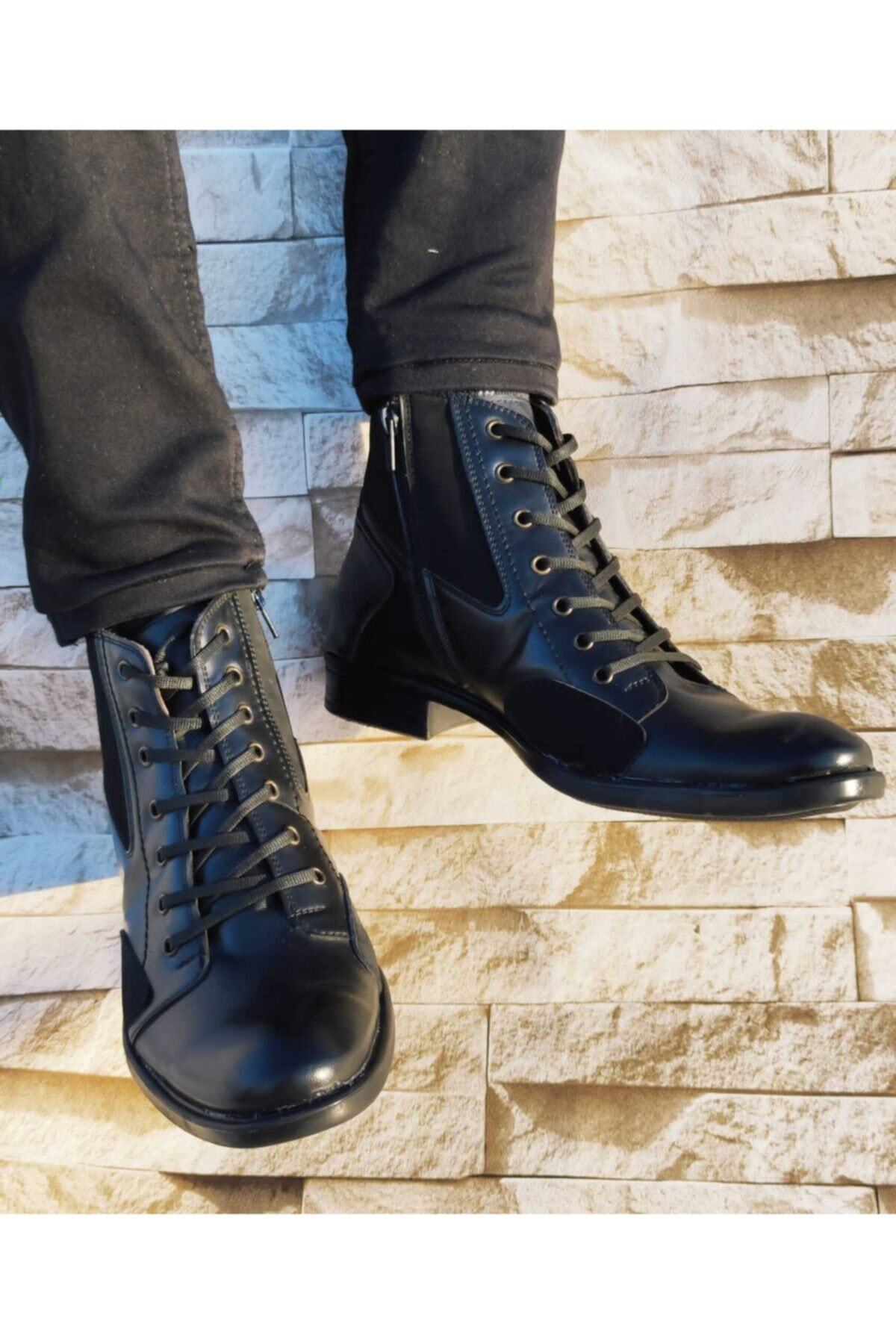 metro ayakkabı dünyası Erkek Boot Kundura Kauçuk Su Geçirmez Siyah Sıcak Astar