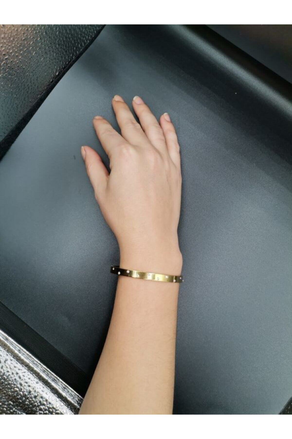 sodeep Kadın Çelik Kelepçe Bileklik -cartier Model Çelik Zirkon Taşlı