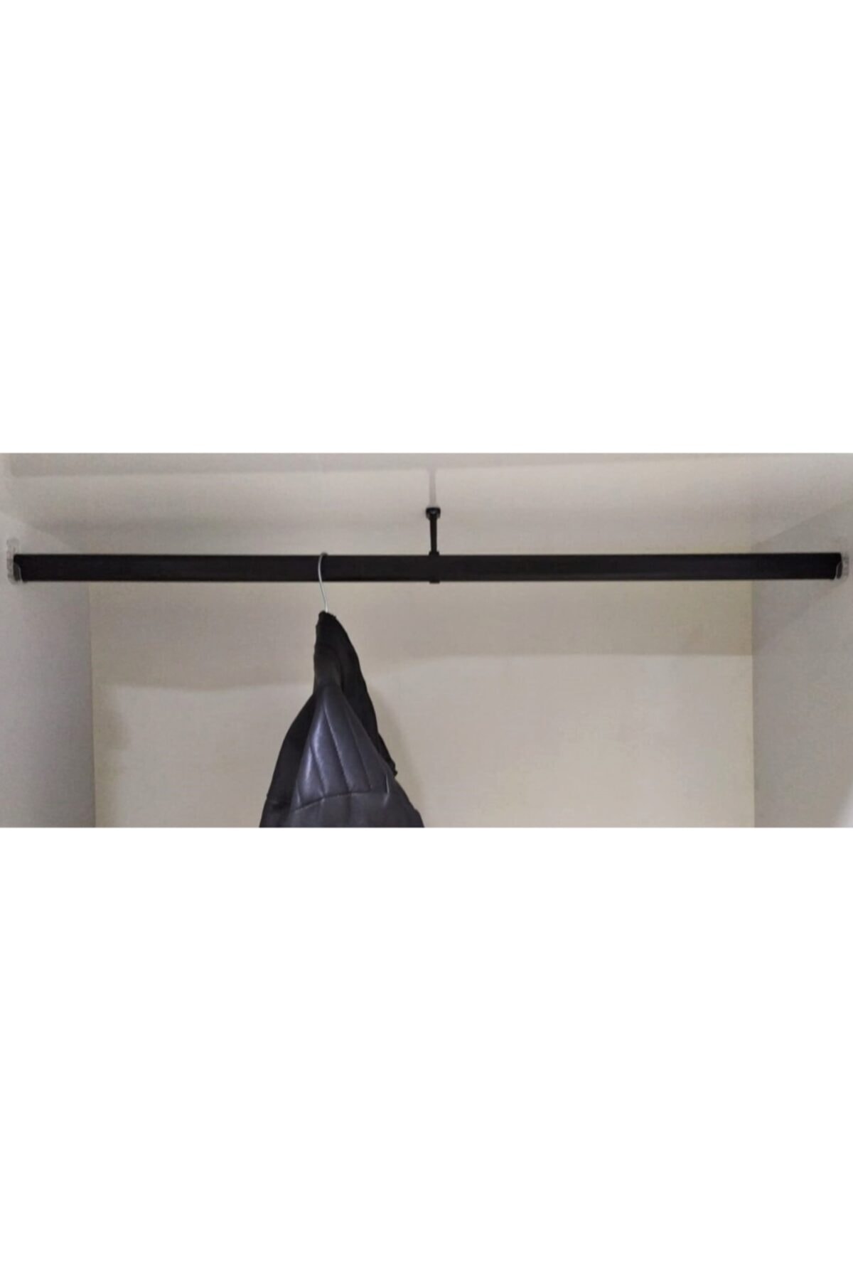 FSM Siyah Oval 110cm Alüminyum Dolap Içi Elbise Askı Borusu Aparatları Vidaları