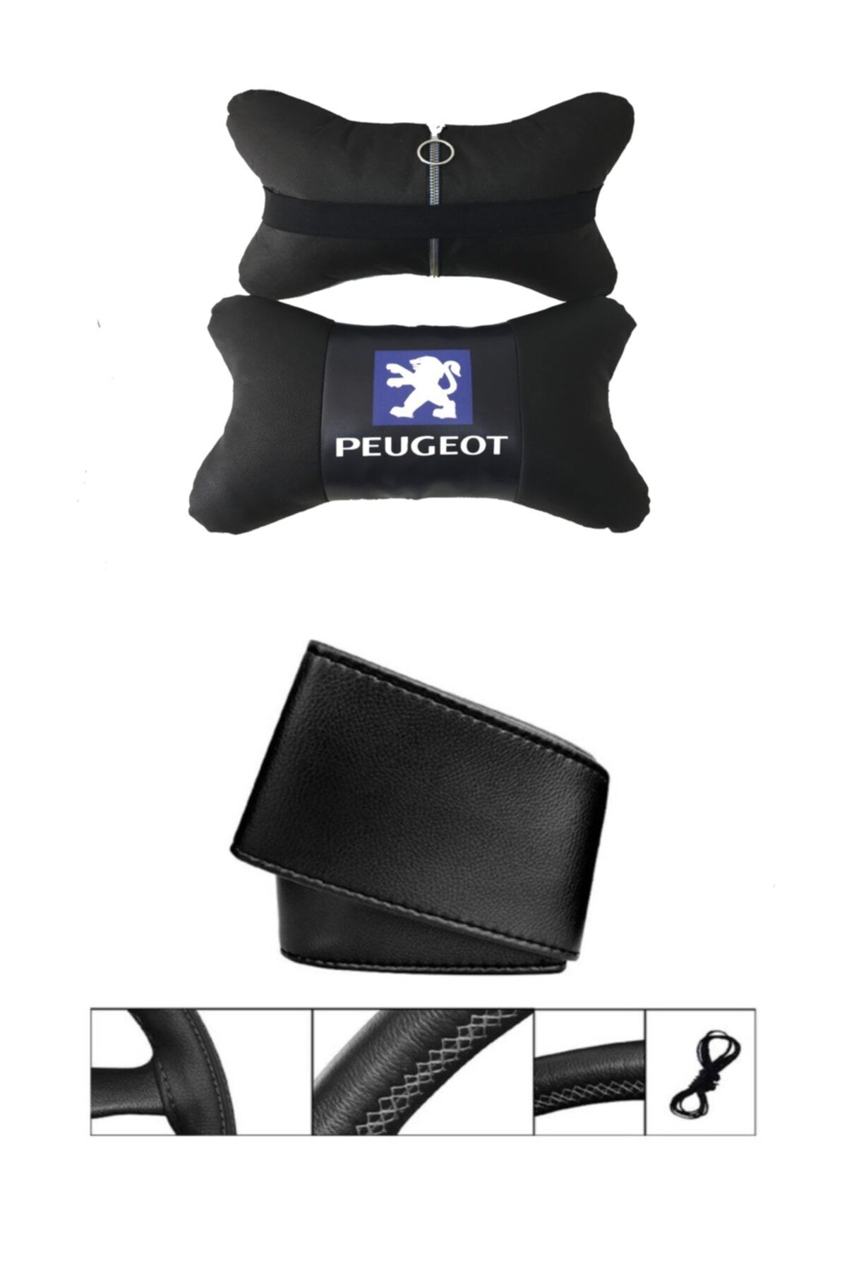 AYAZGURUP Peugeot Bipper Dikmeli Uyumlu Direksiyon Kılıfı + 5d Ortopedik Boyun Yastığı (2li Set)