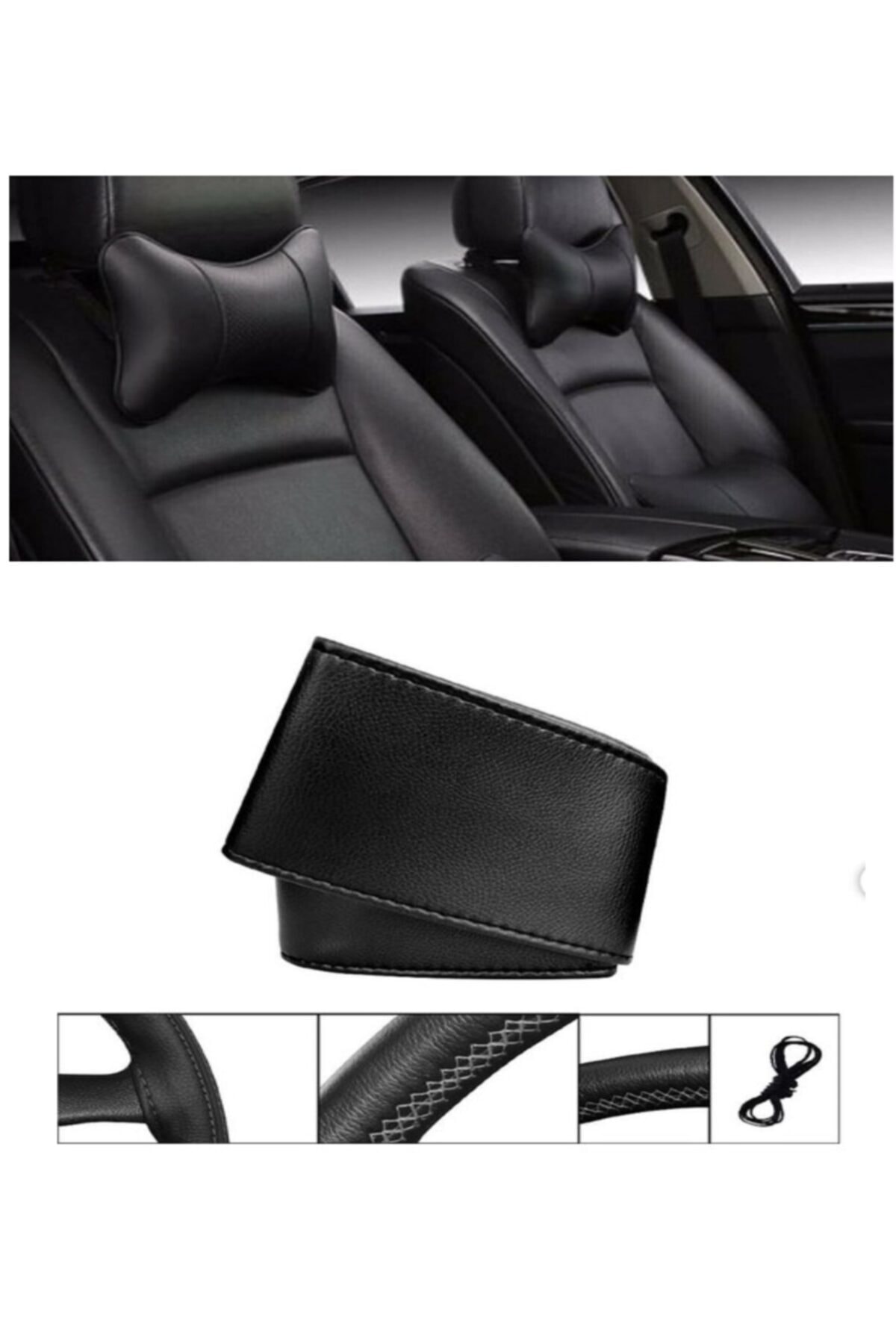 AYAZGURUP Toyota Yaris (2005-2013) Dikmeli Direksiyon Kılıfı + 5d Ortopedik Boyun Yastığı (2li Set) Uyumlu