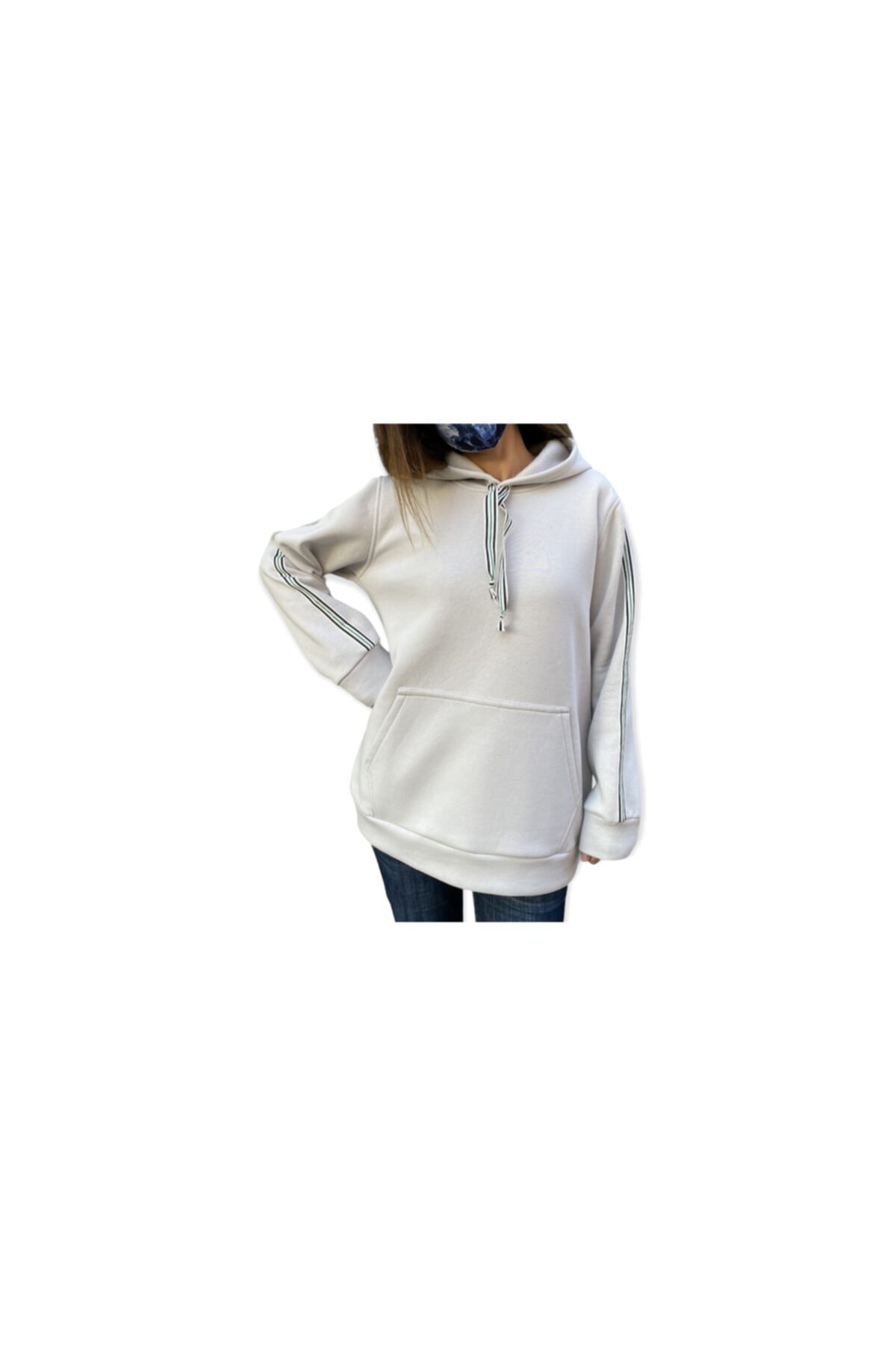 DEMOJİ Açık Gri Kapüşonlu Bayan Sweatshirt