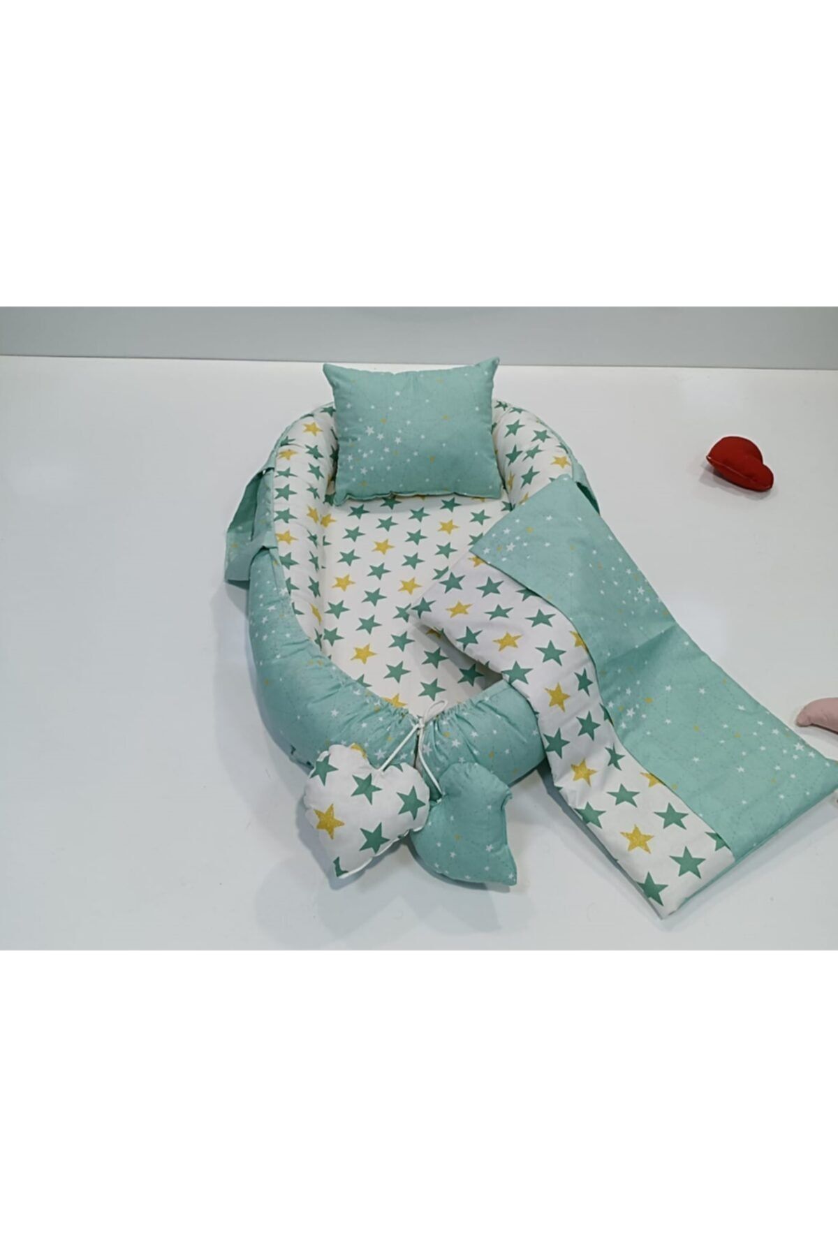 Balamira Yeşil Yıldız Yenidoğan Oval Babynest Yatak Ve Yastık Ve Elyaf Dolgulu Pike-anakucagı Kio
