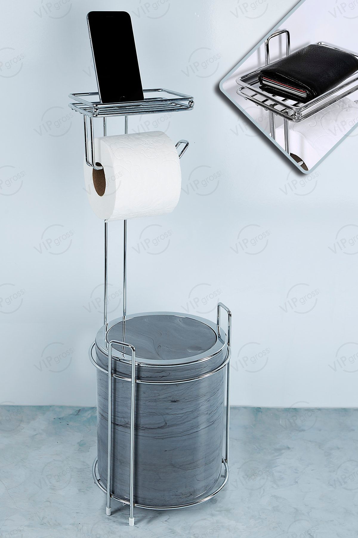 vipgross Wc Kağıtlık Yedekli Çöp Kovası Kb-755  Mermer Desen