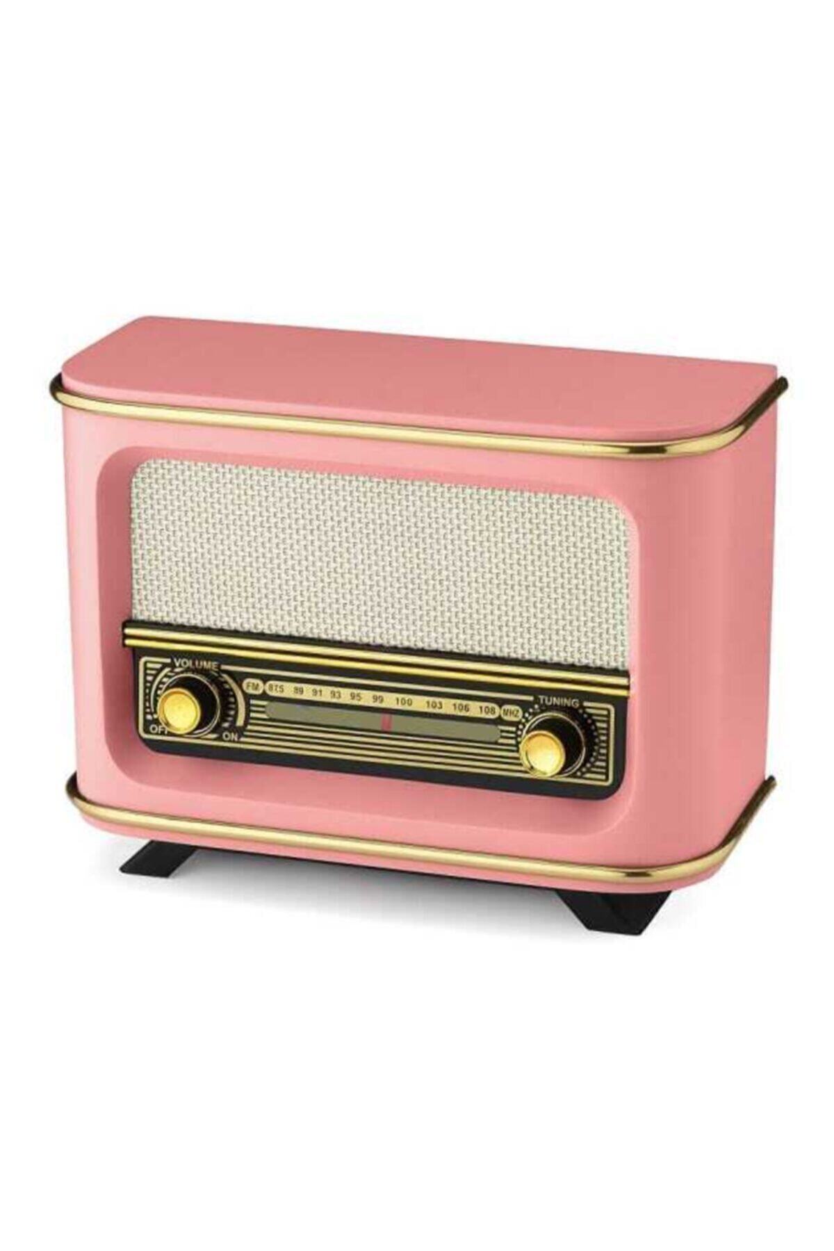 YAPRAKOUTLET Ahşap Şarjlı Nostaljik Radyo Pembe
