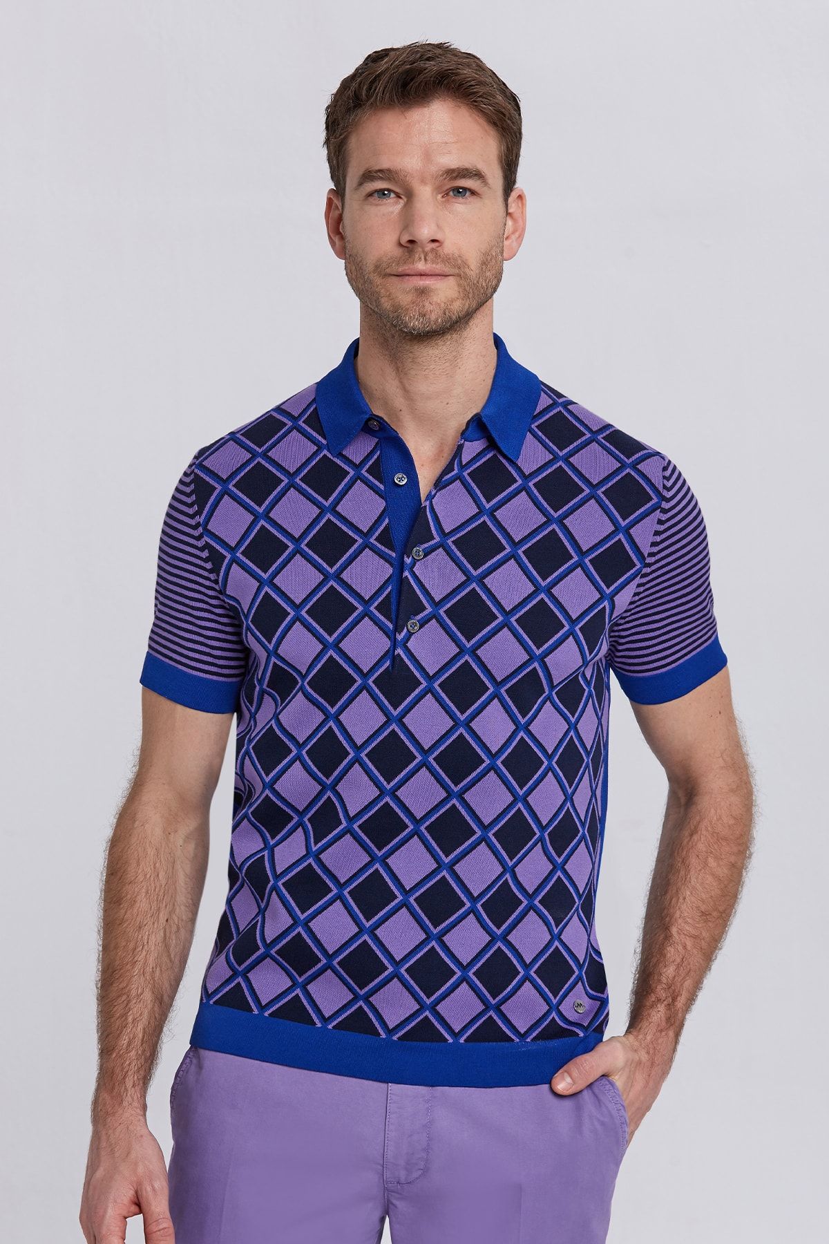 Hemington Karo Desen Mor Triko Polo T-shirt