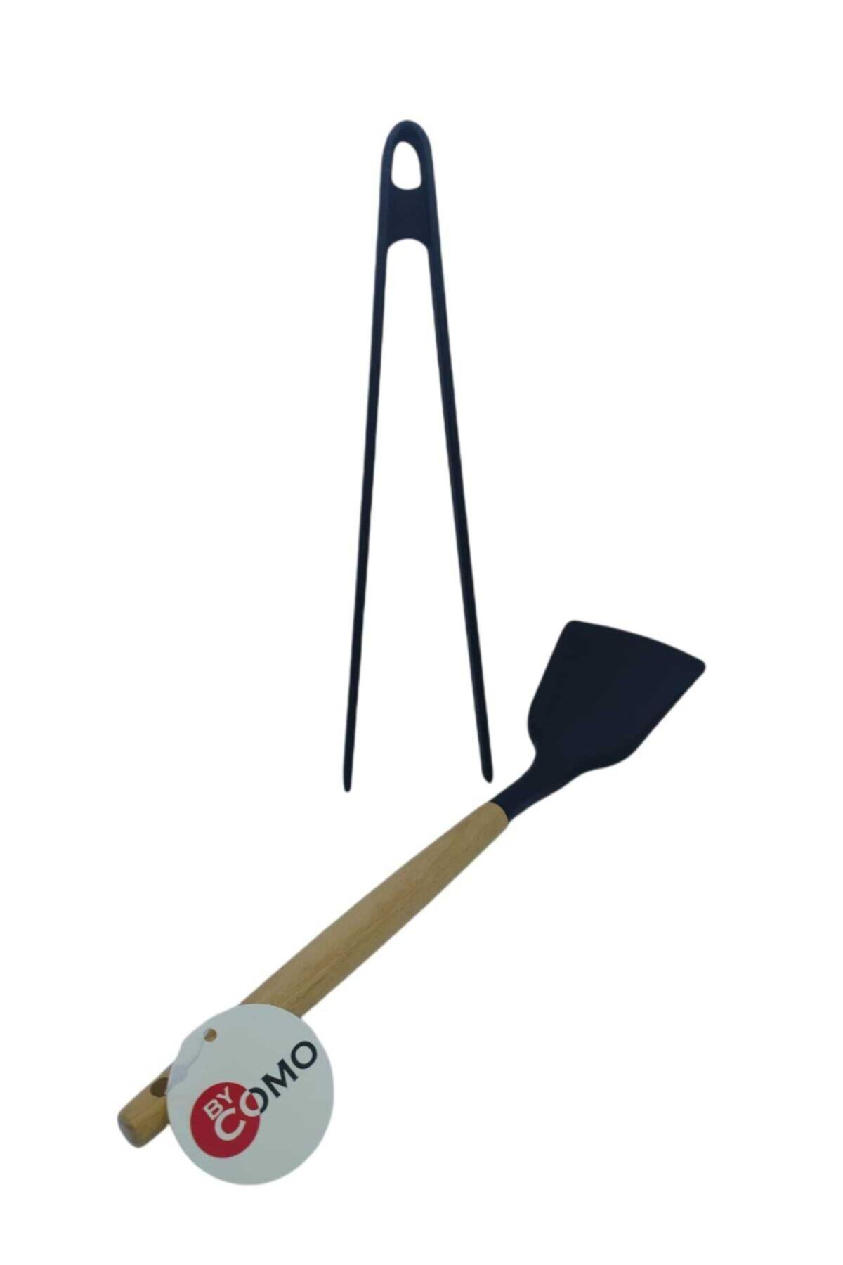 Bycomo Ahşap Saplı Lüks Silikon Spatula Maşa Seti 2 'li