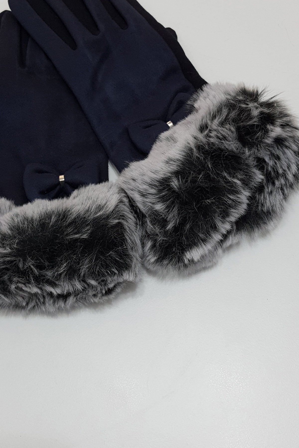 Ebsumu Kadın Peluş Süet Lacivert Eldiven
