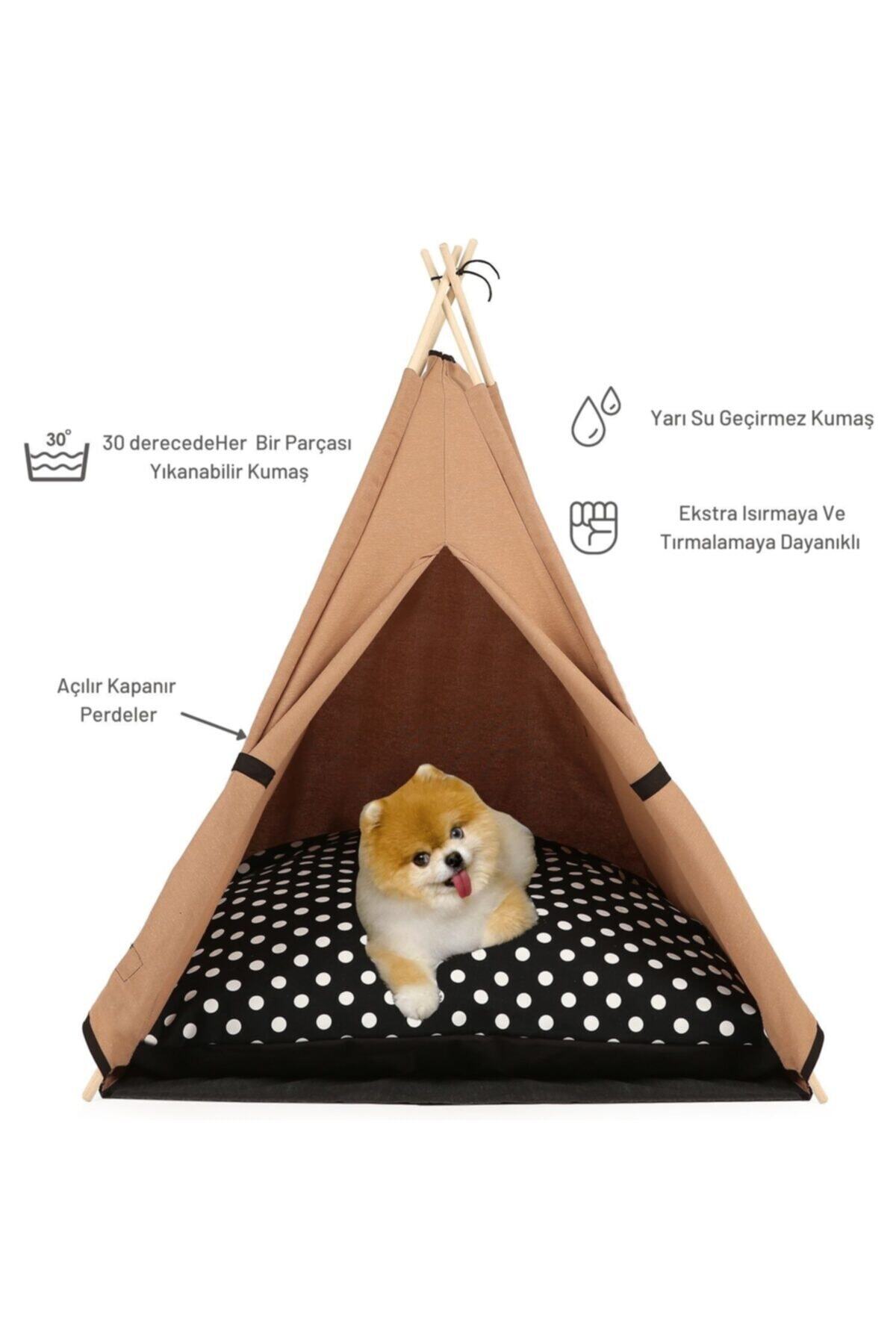 Teepee House 70-70cm Yataklı Sütlü Kahve Köpek Çadırı