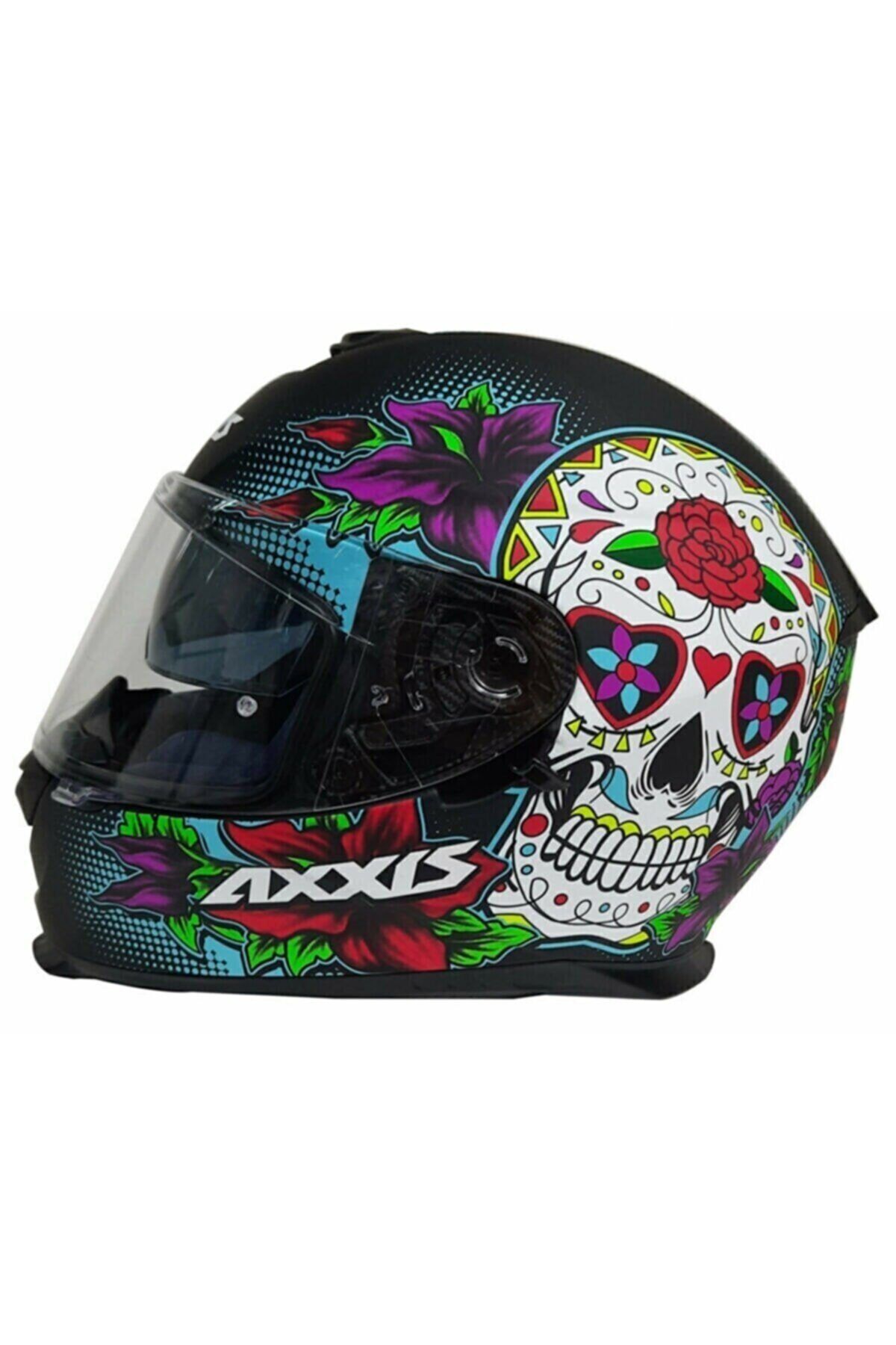 AXXIS Eagle Sv Mexican Skull A1 Matt Black Blue Kapalı Motosiklet Kaskı