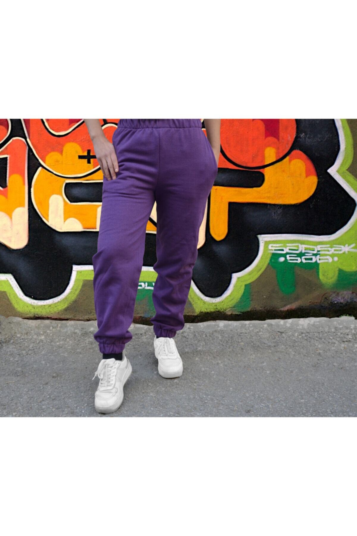 Freak Tshirt Mor İçi Polar Bel Ve Paçası Lastikli Rahat Kesim Jogger Kadın Eşofman Altı