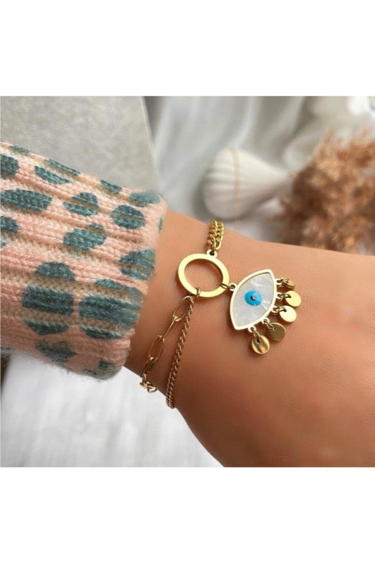 Royal Accessory Kadın Sarı Sedef Taş Göz Figür Detaylı Çelik Bileklik