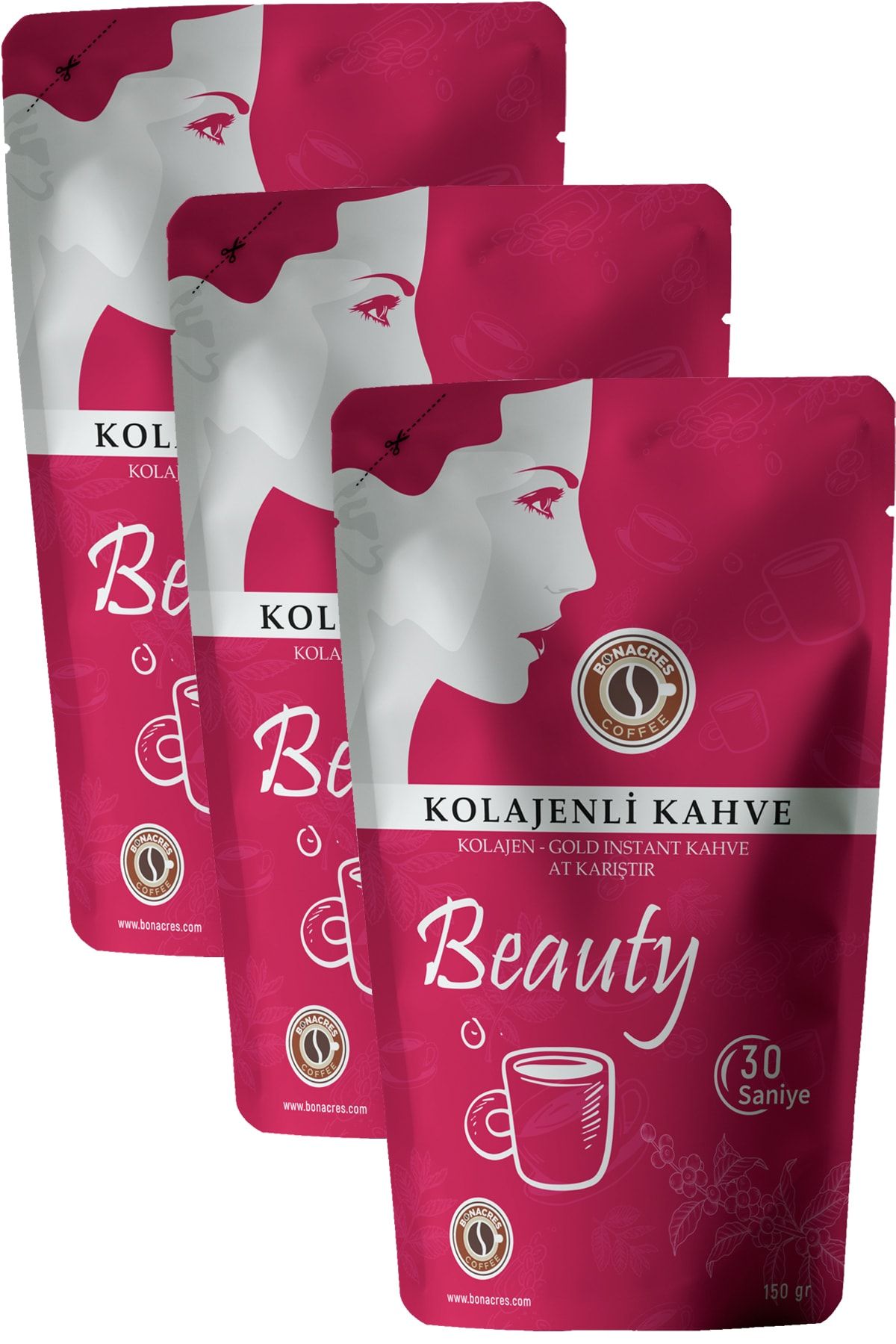 Bonacres Kolajenli Hazır Kahve Collagen Instant Coffee Paket 3x 150gr