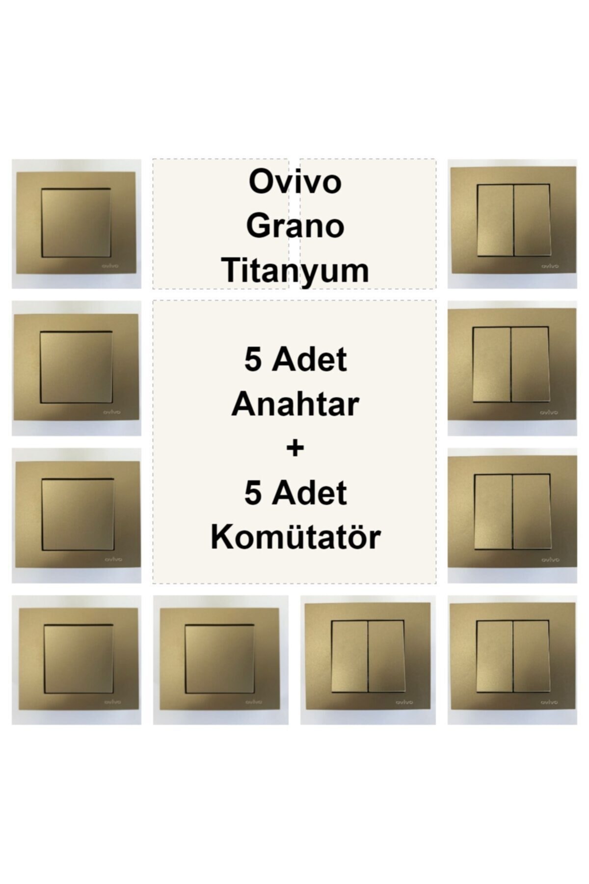 ÇağatayElektrik Ovivo Grano Titanyum 5 Adet Anahtar + 5 Adet Komütatör