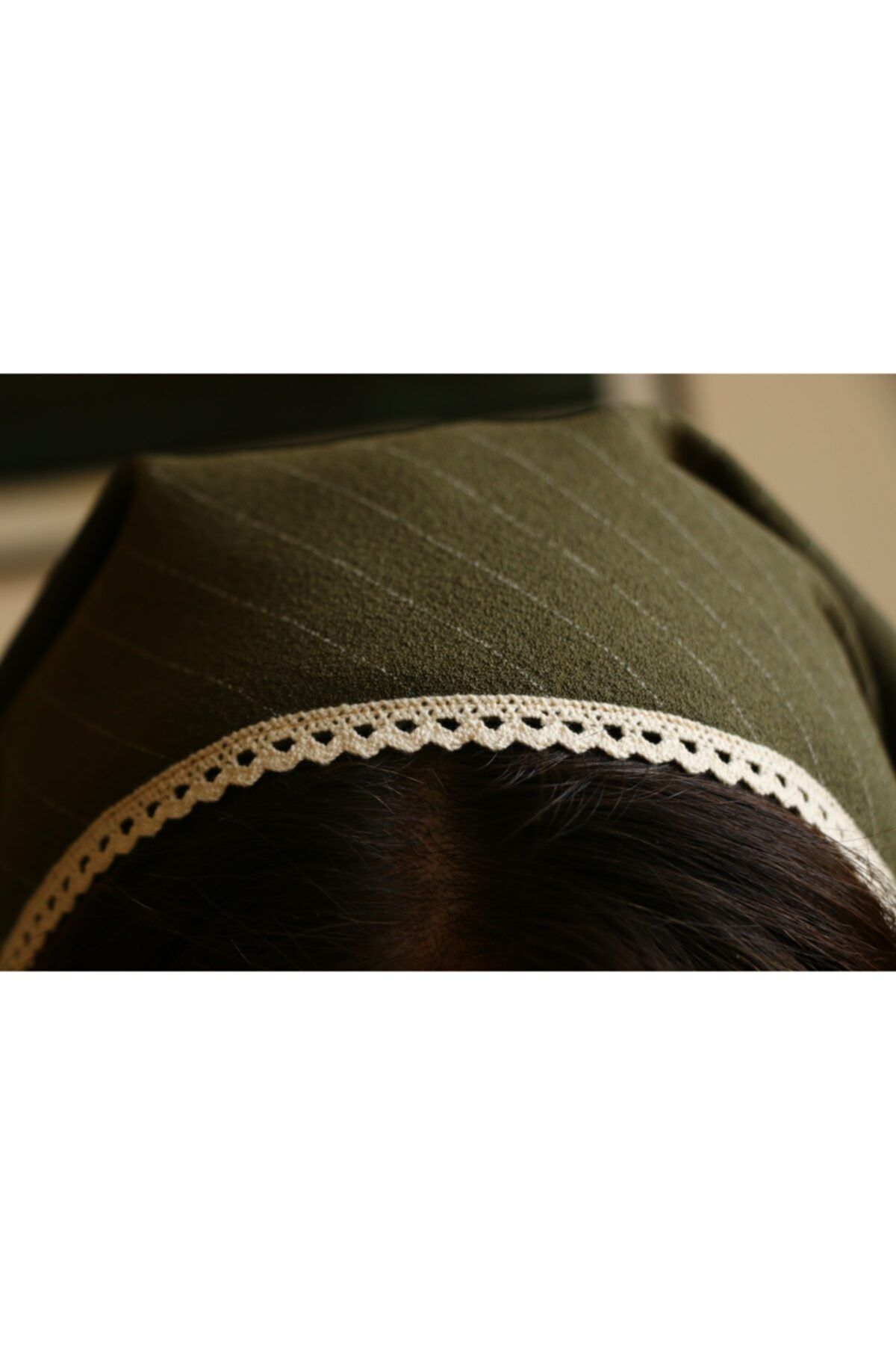 Hoyatap Haki Çizgili Dantelli Bandana