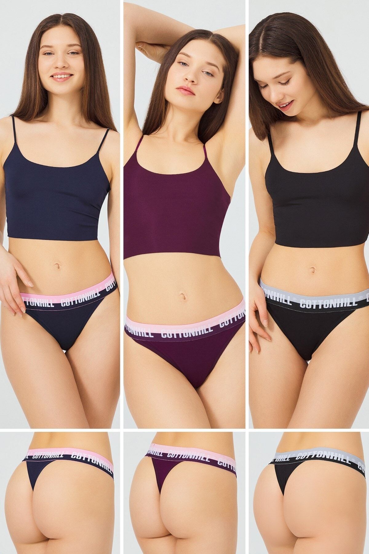 Cottonhill Basic Lastik Şeritli Pamuklu Tanga Külot 3'lü Paket