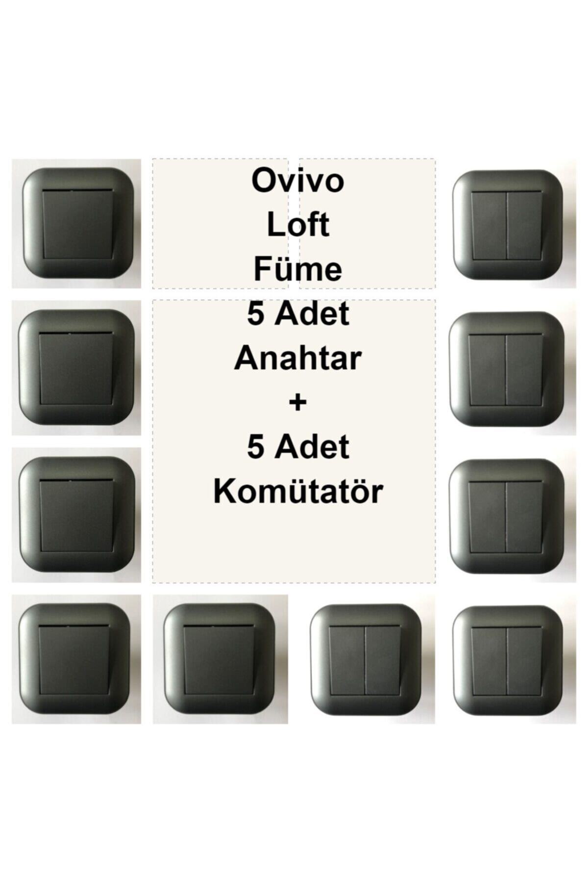 ÇağatayElektrik Ovivo Loft Füme 5 Adet Anahtar + 5 Adet Komütatör