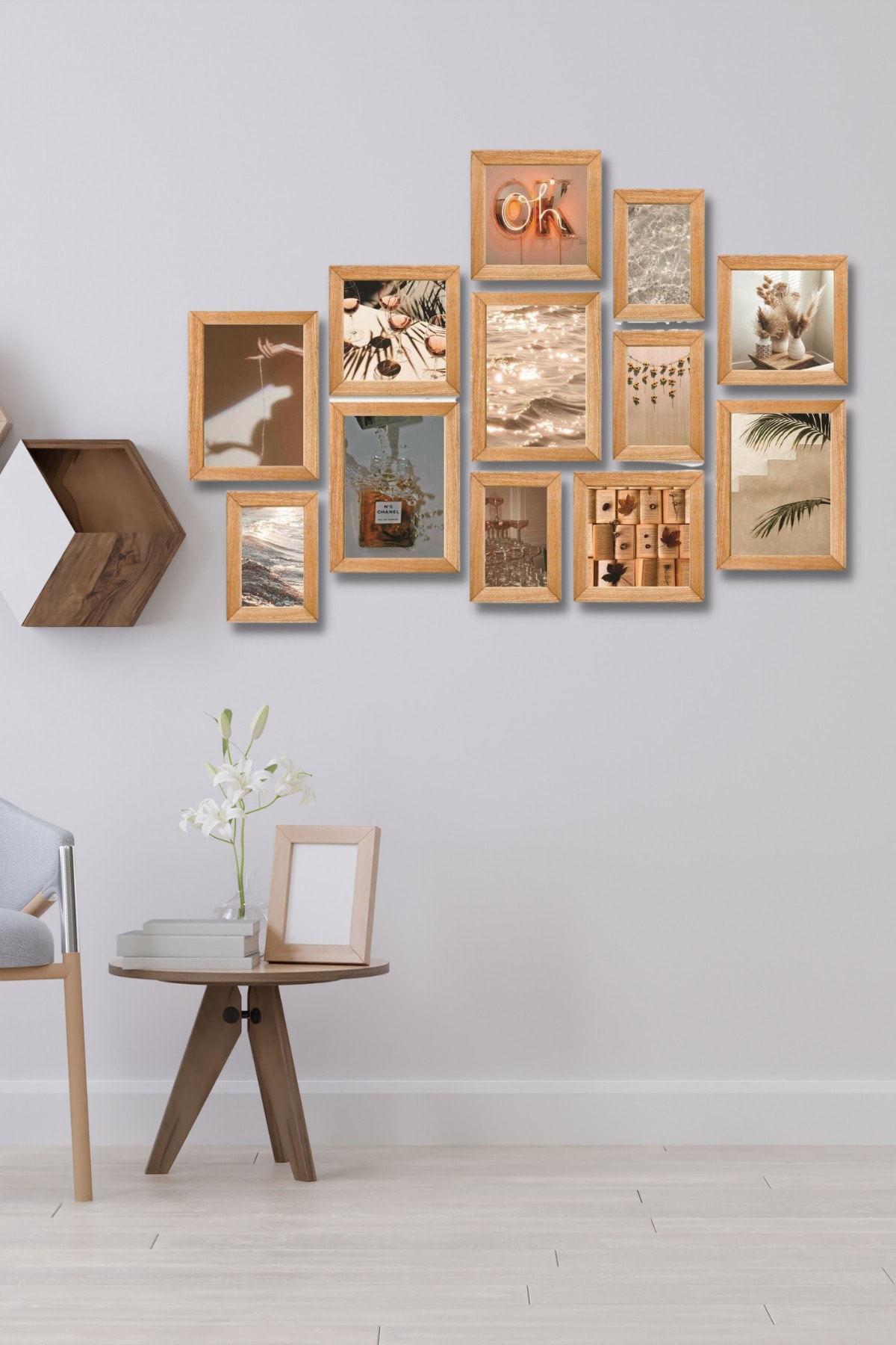 NT Handmade 12 Parça Ahşap Tablo Seti - Ok-oh Salon Otuma Odası Yatak Odası Için Mdf Duvar Dekoru 75x55 Cm