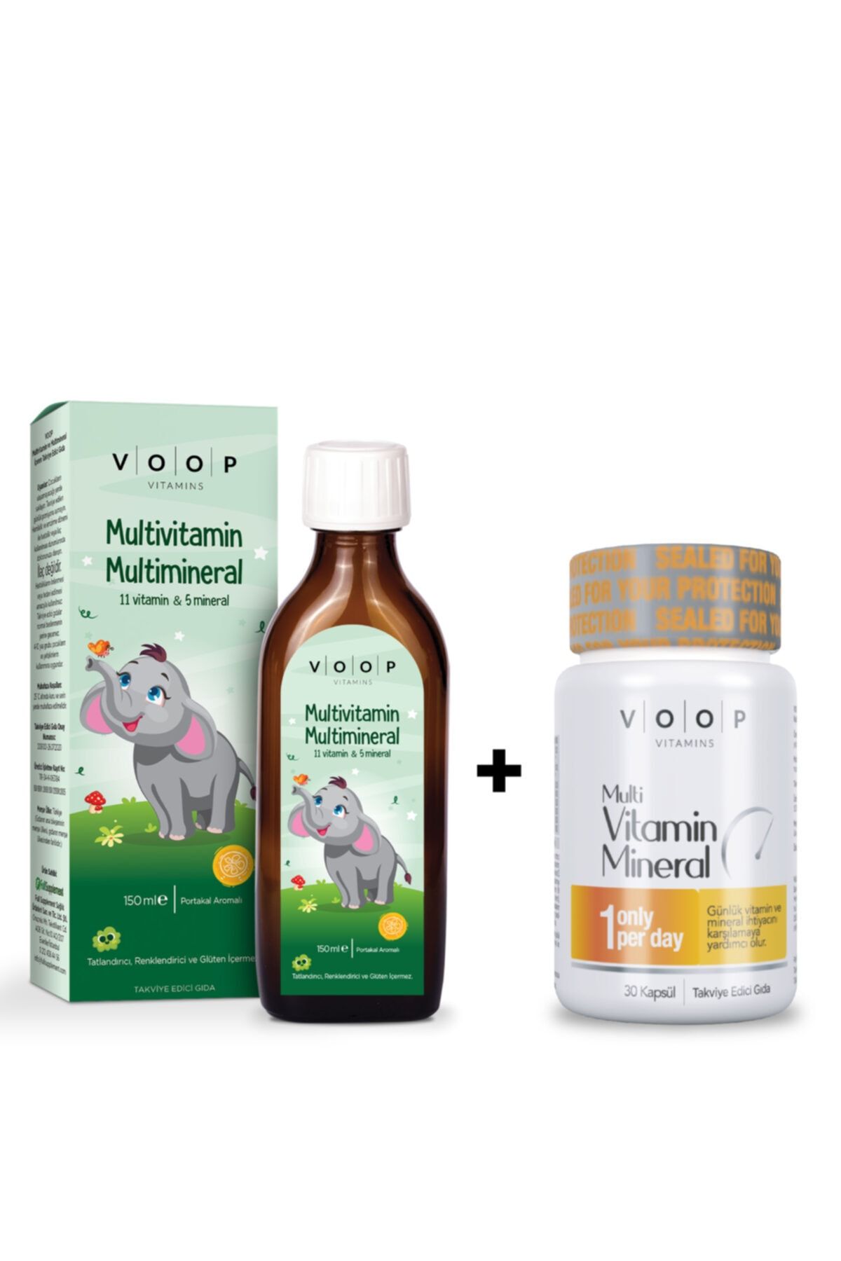 VOOP Multivitamin Multimineral Şurup 150 ml + Multivitamin Multimineral 30 Kapsül