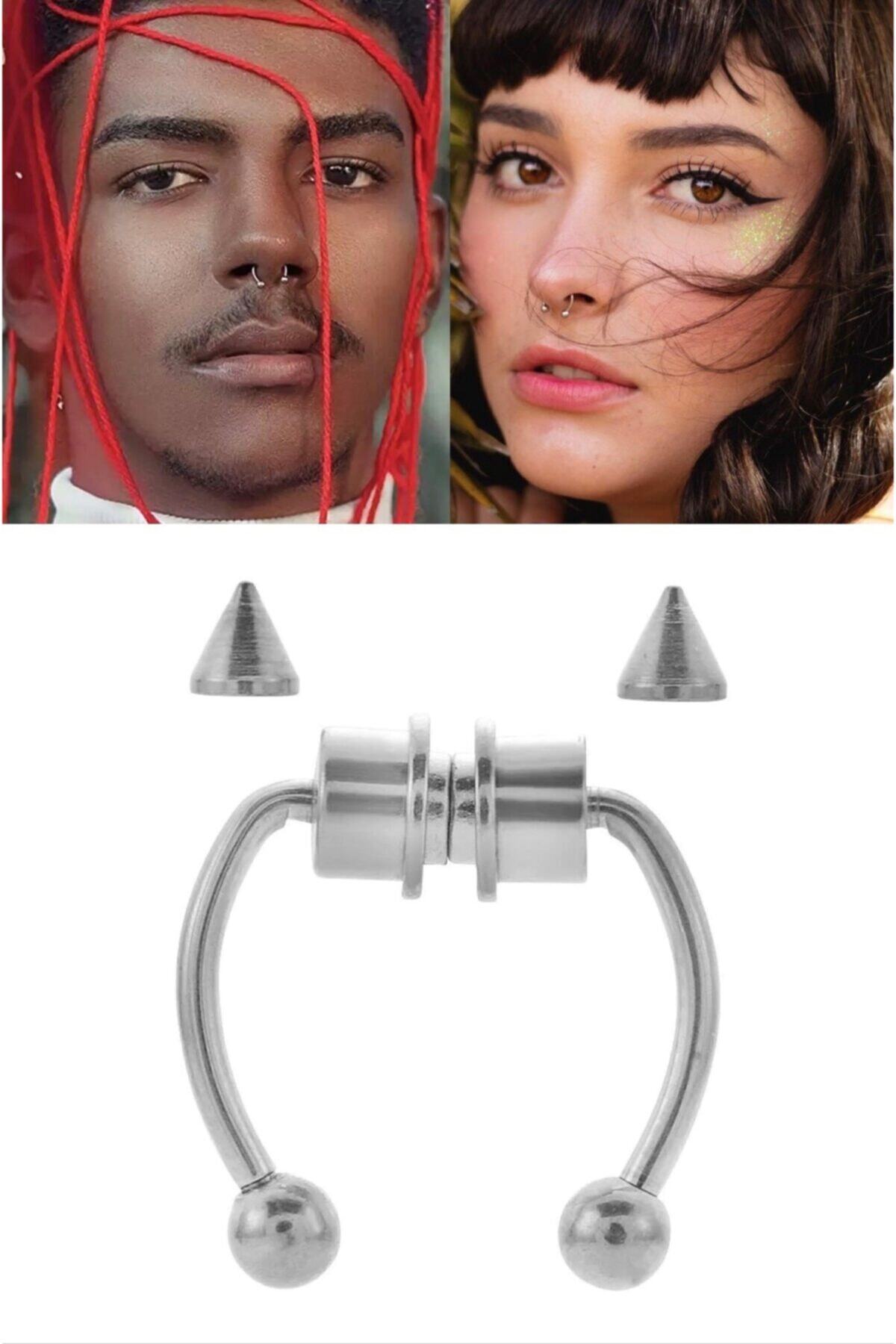 EFBUTİK Unisex Mıknatıslı Fake Septum Piercing - Gümüş