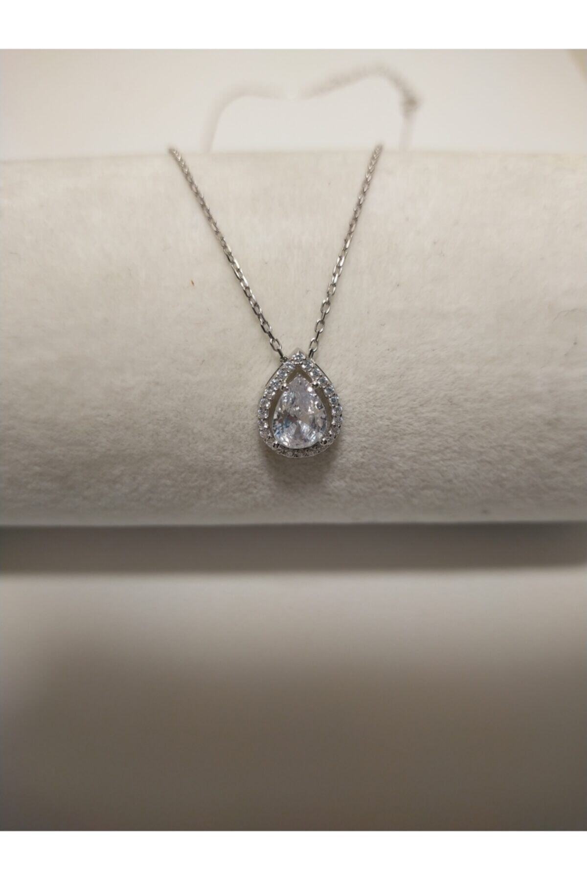 ZEKİ SİLVER 925 Ayar Gümüş Damla Pırlanta Kolye
