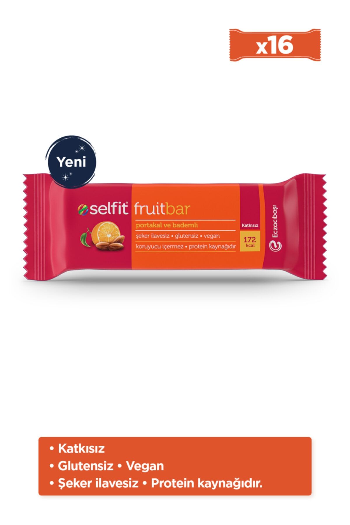 Eczacıbaşı Selfit Fruitbar Portakal ve Bademli Sağlıklı Atıştırmalık Bar - 40 gr x 16 Adet