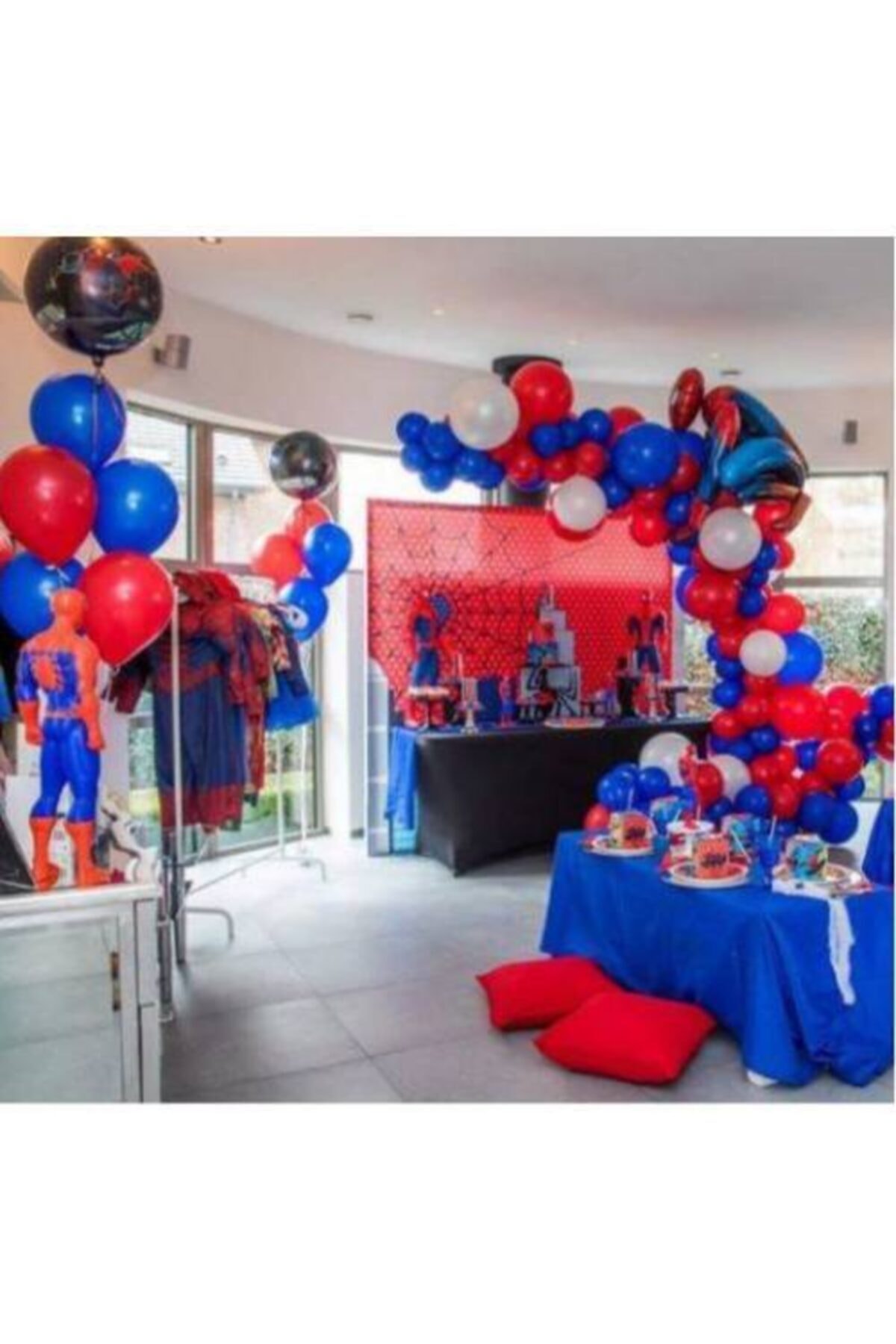 New Eco Spiderman Renkleri 100 Adet Karışık Kırmızı,mavi,beyaz Metalik Parlak Balon Ve 5 Metre Balon Zinciri