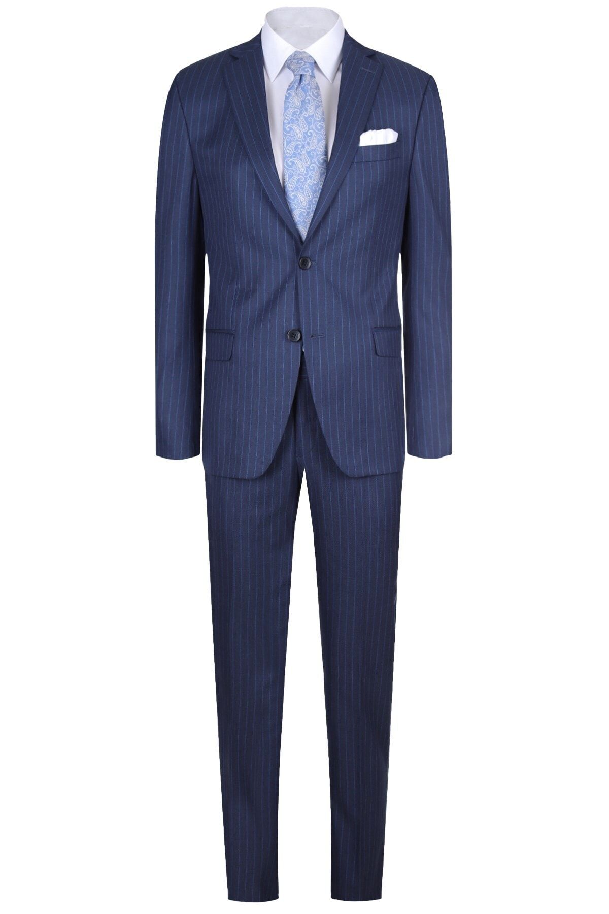 by ysf Slim Fit Çizgili Takım Elbise 00551