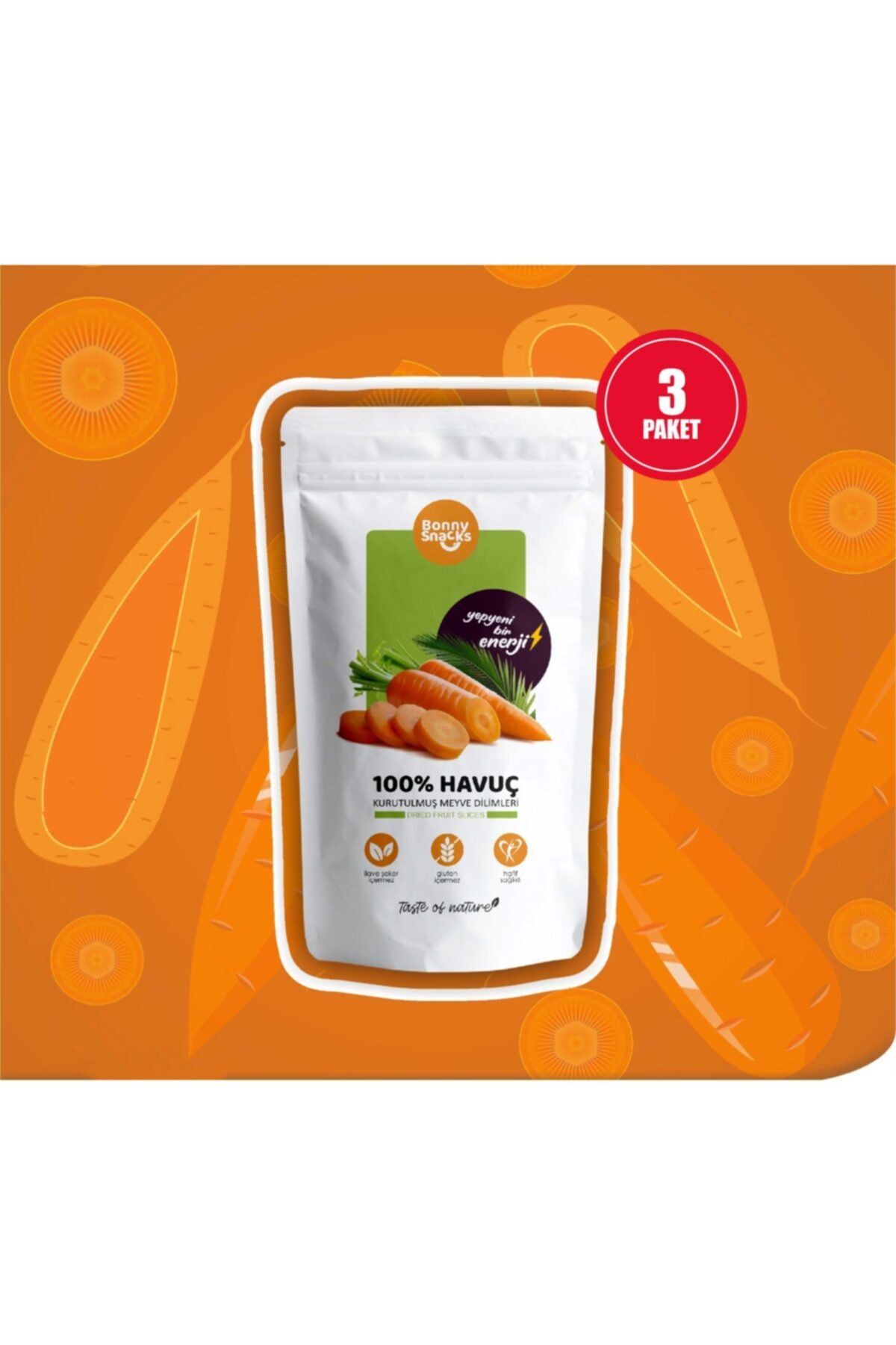 Bonny Snacks Kurutulmuş Meyve Kuru Meyve Havuç Dilimleri 25 gr 3'lü Paket
