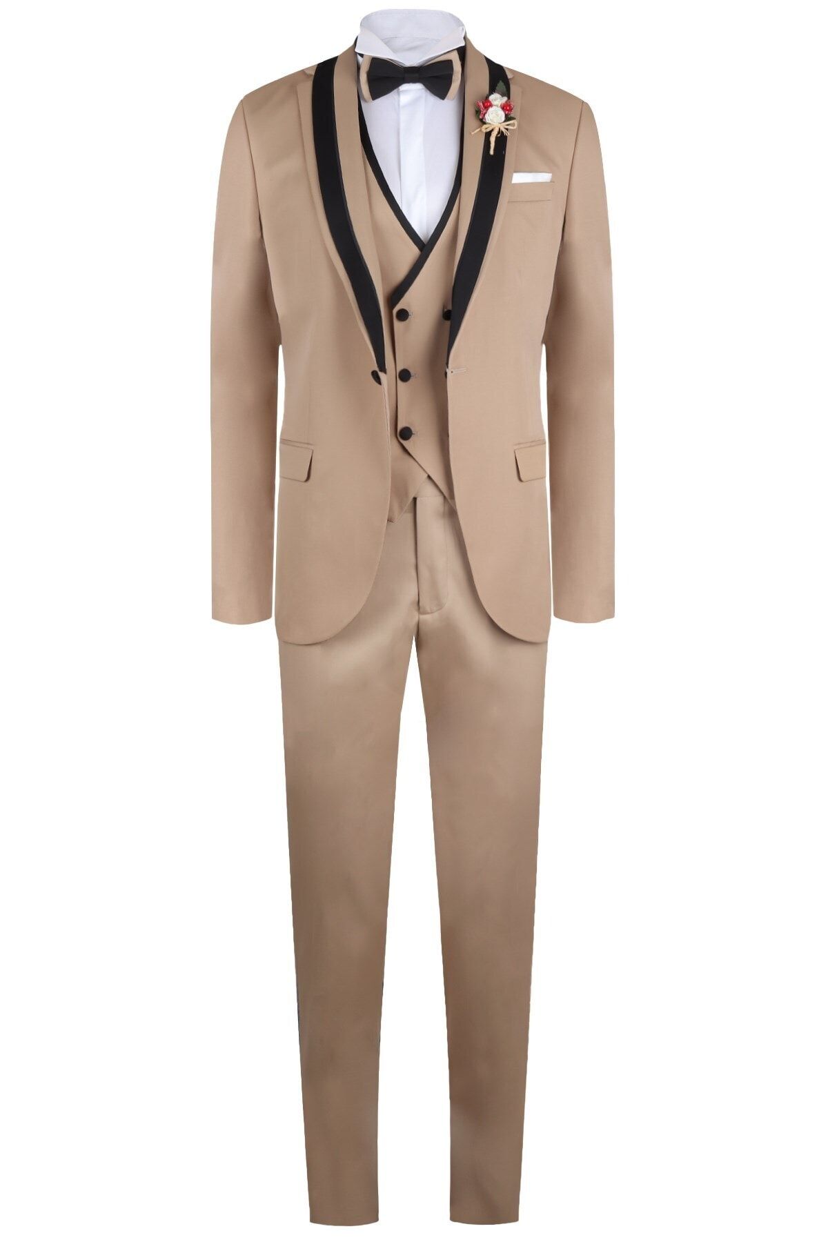 YSF Giyim Slim Fit Şal Yaka Yelekli Damatlık 5070